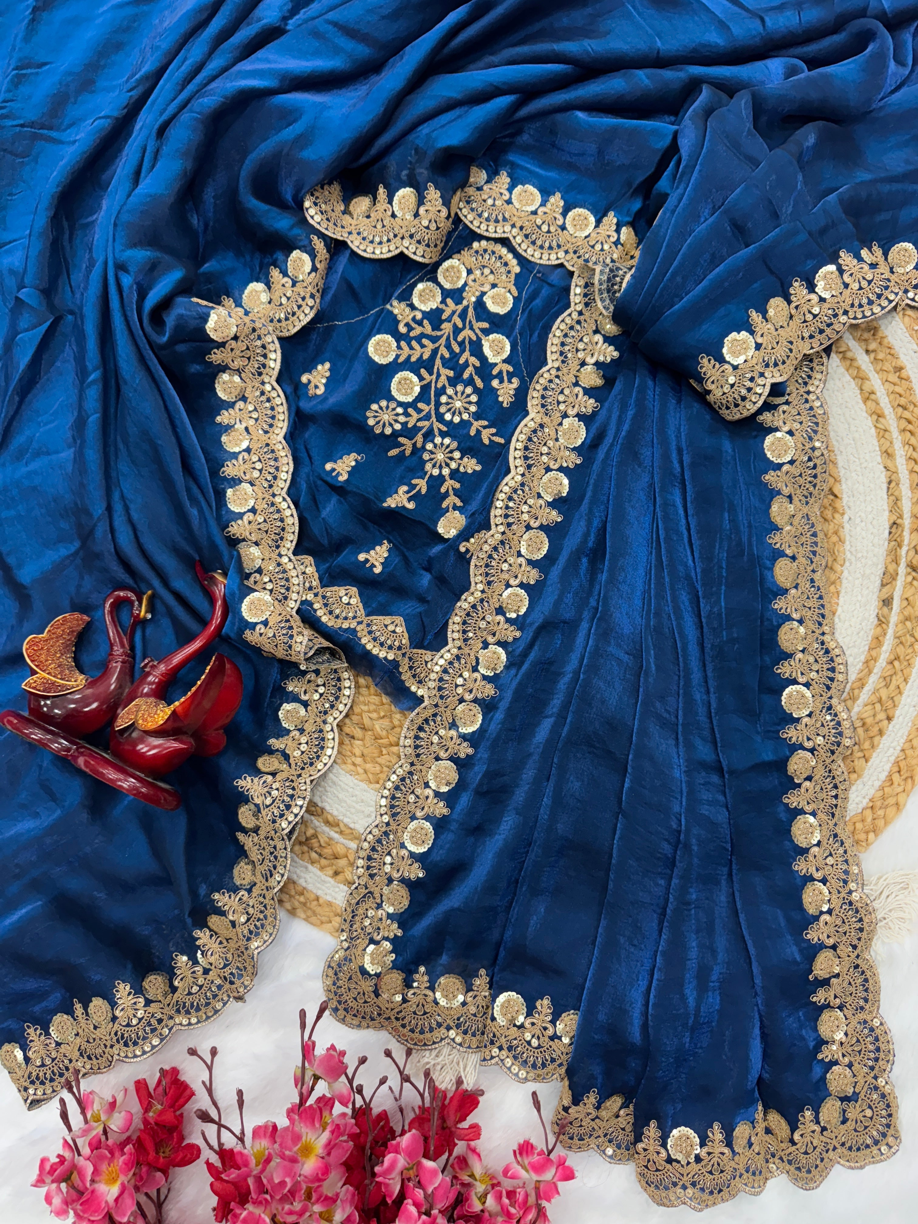 Designer Party Wear Look Saree With sequins & Cording Embroidery Work