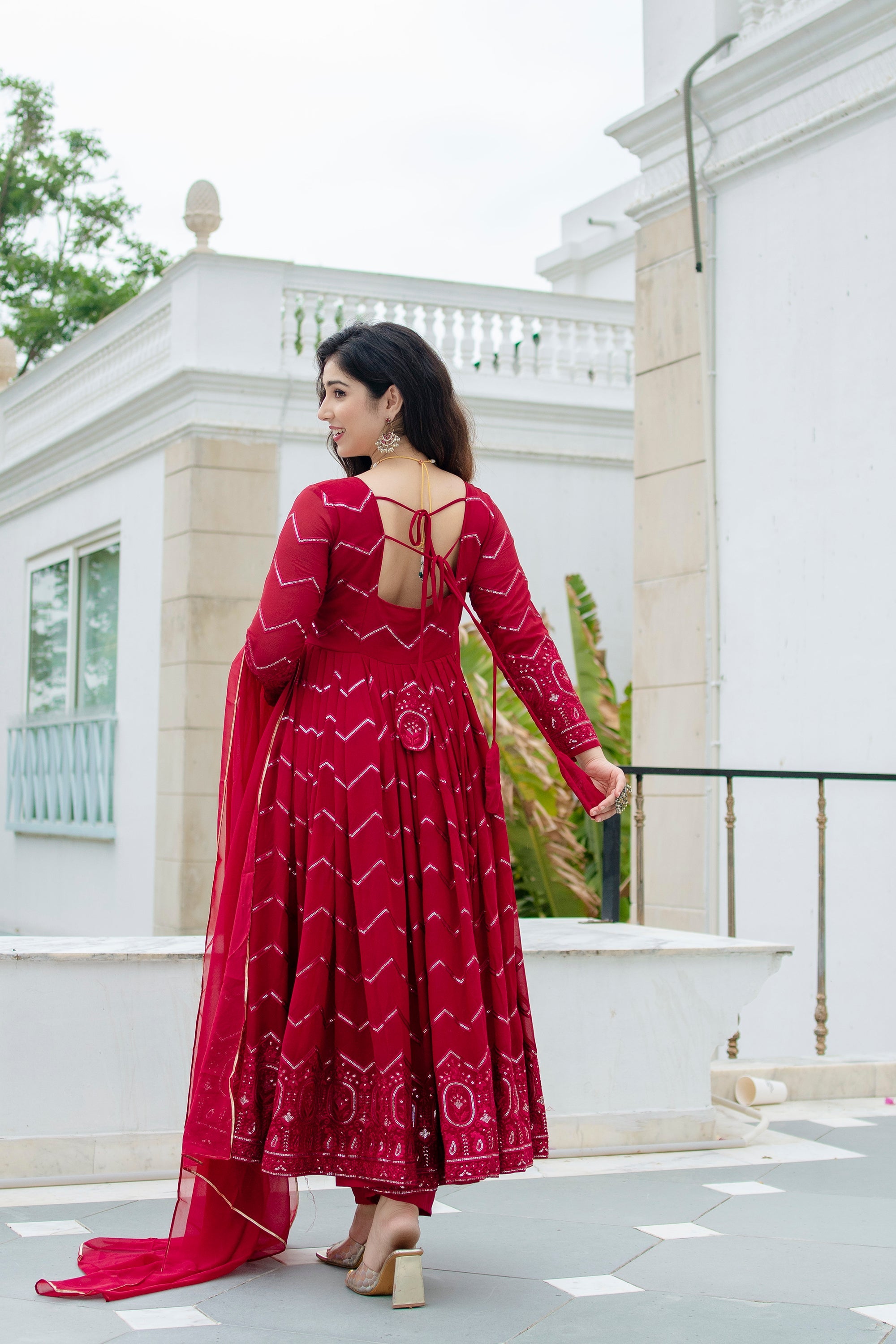 Designer Party Wear Anarkali Suit With Thread-Sequins Embroidery