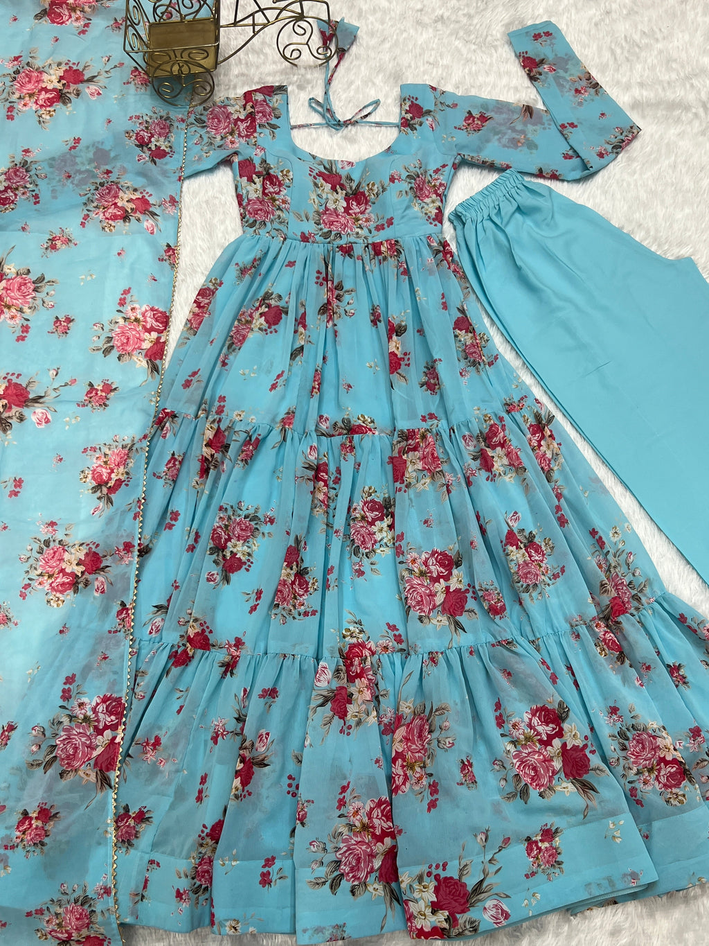 Designer Party Wear Look Anarkali Gown And Pent With Dupatta