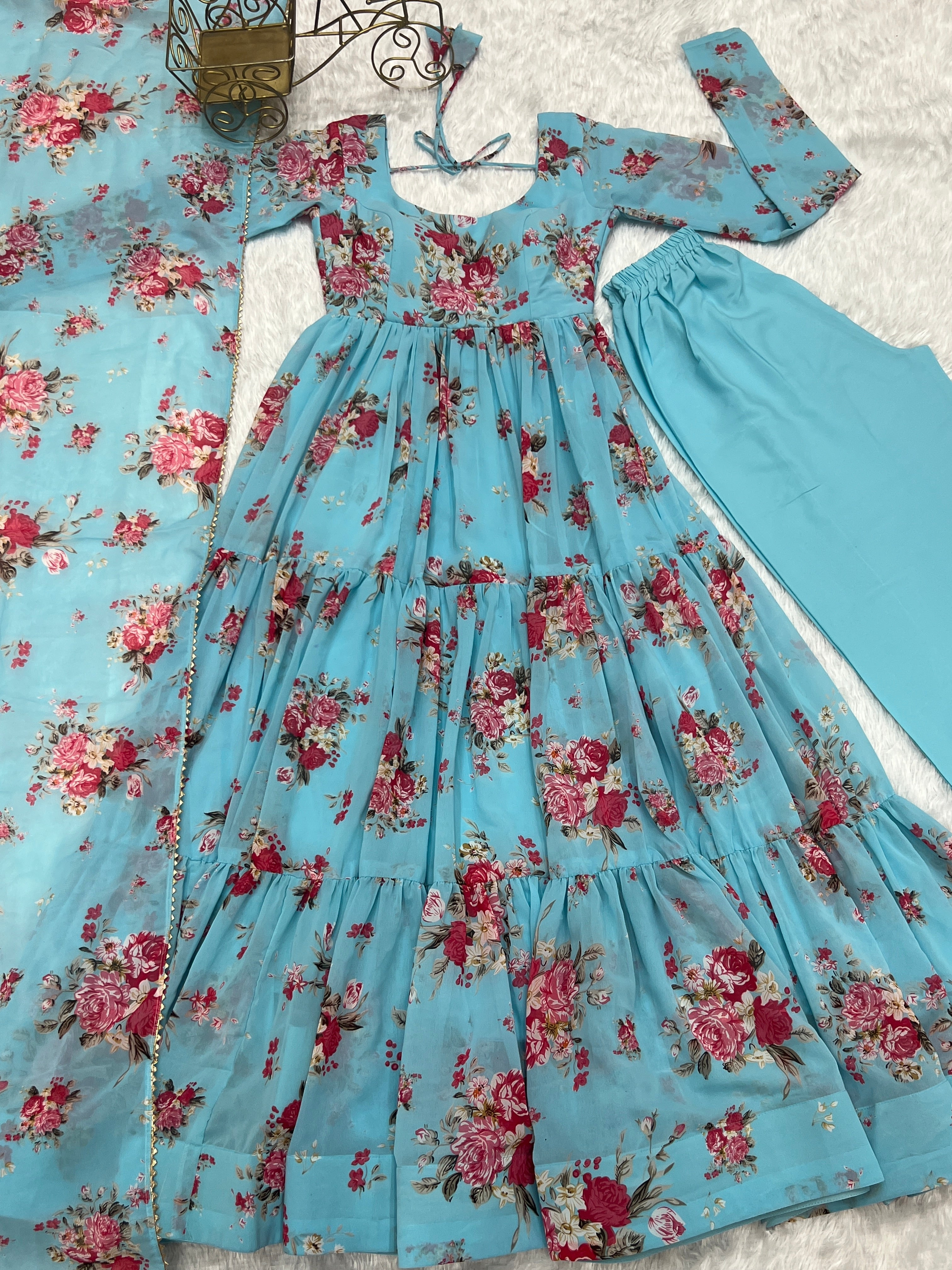 Designer Party Wear Look Anarkali Gown And Pent With Dupatta