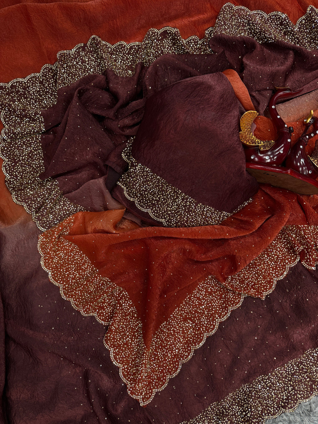 Designer Saree With Original Jarkhan Diamond Work
