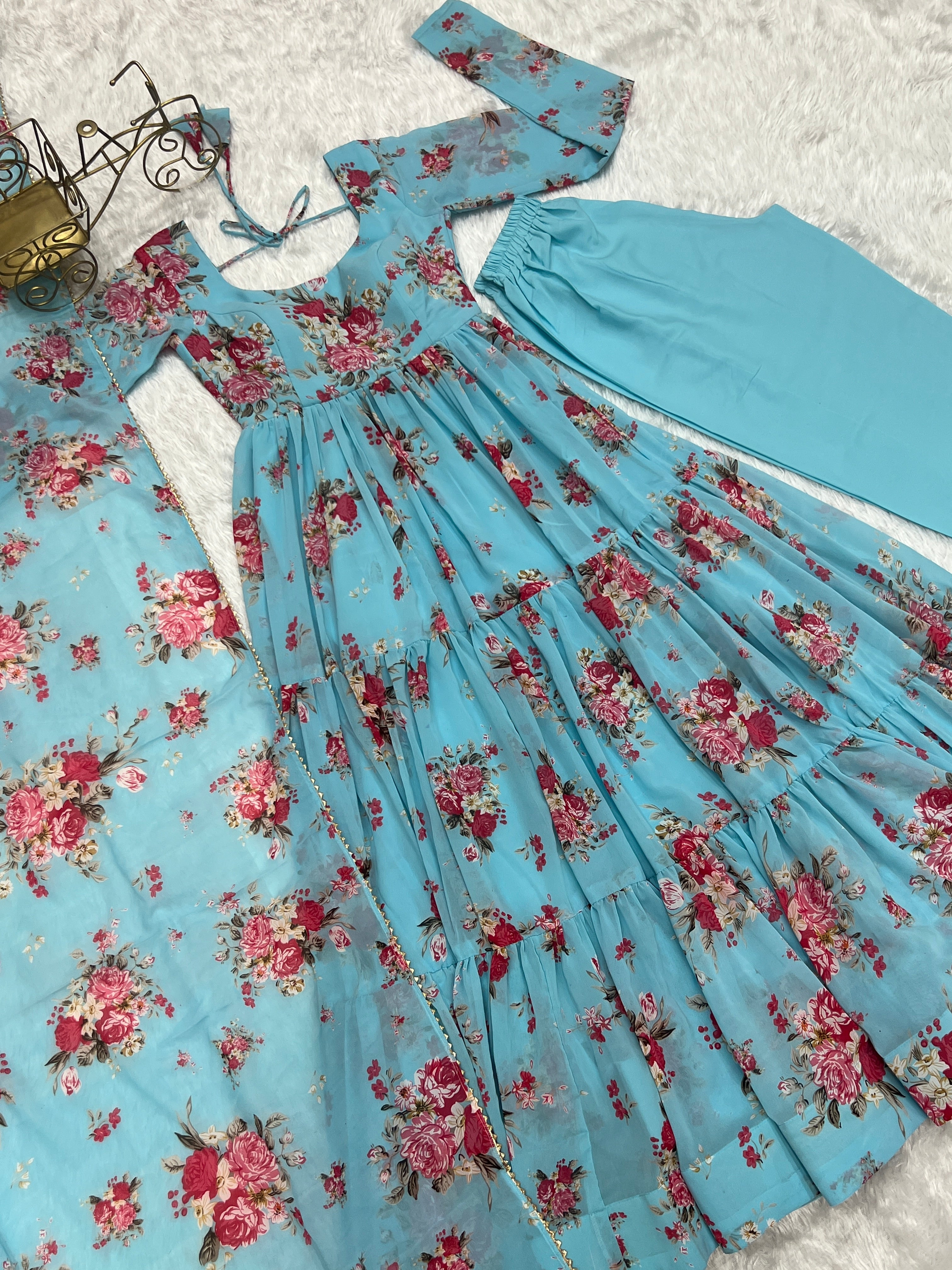 Designer Party Wear Look Anarkali Gown And Pent With Dupatta