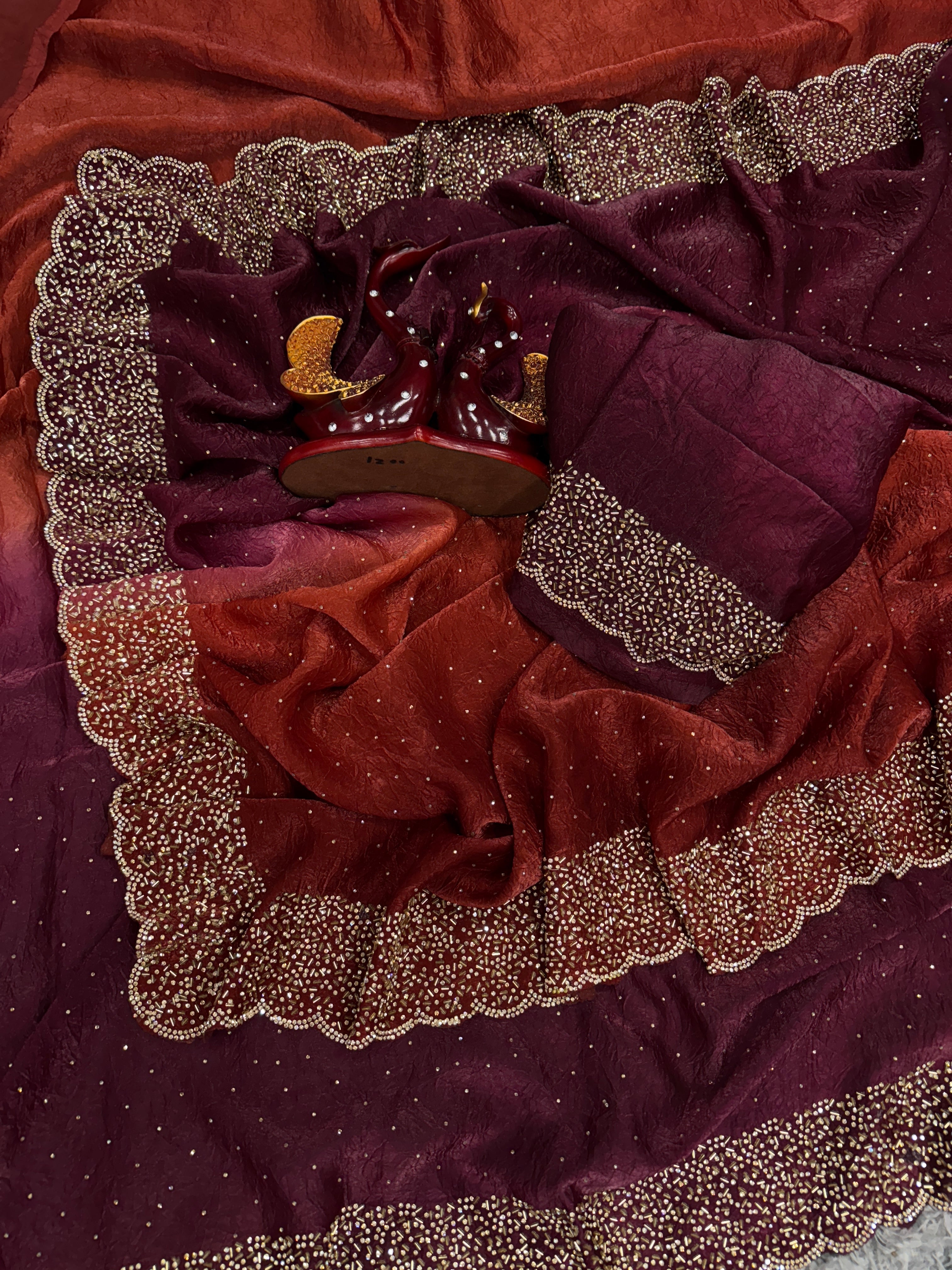 Designer Saree With Original Jarkhan Diamond Work