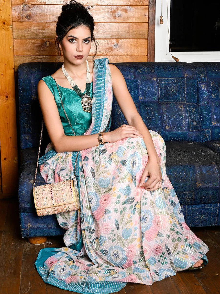 Designer Saree With Sequence Embroidery Work