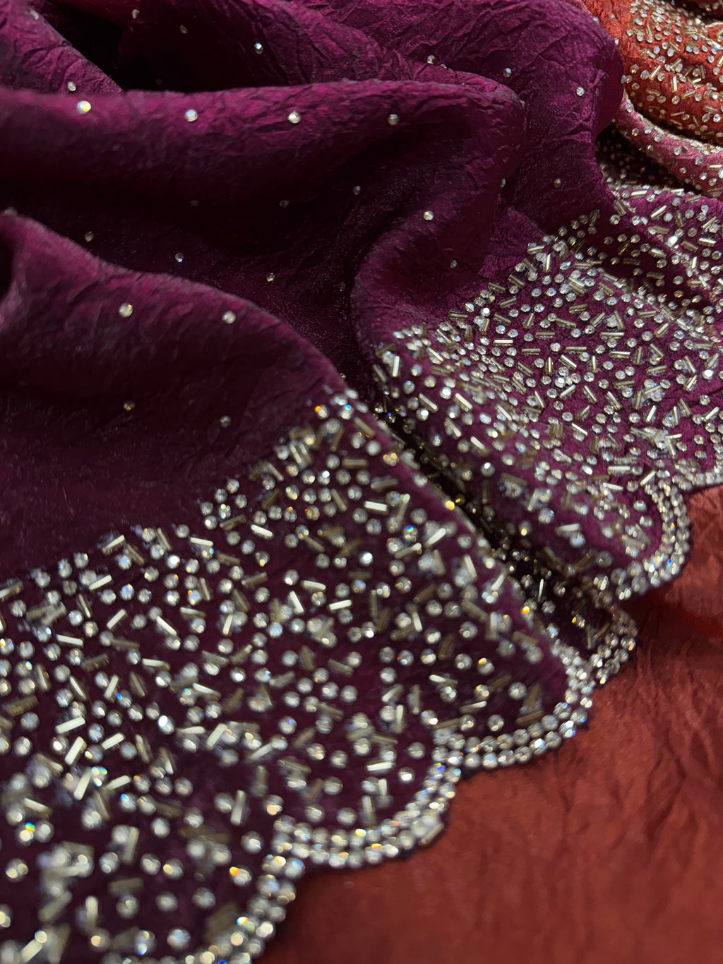 Designer Saree With Original Jarkhan Diamond Work