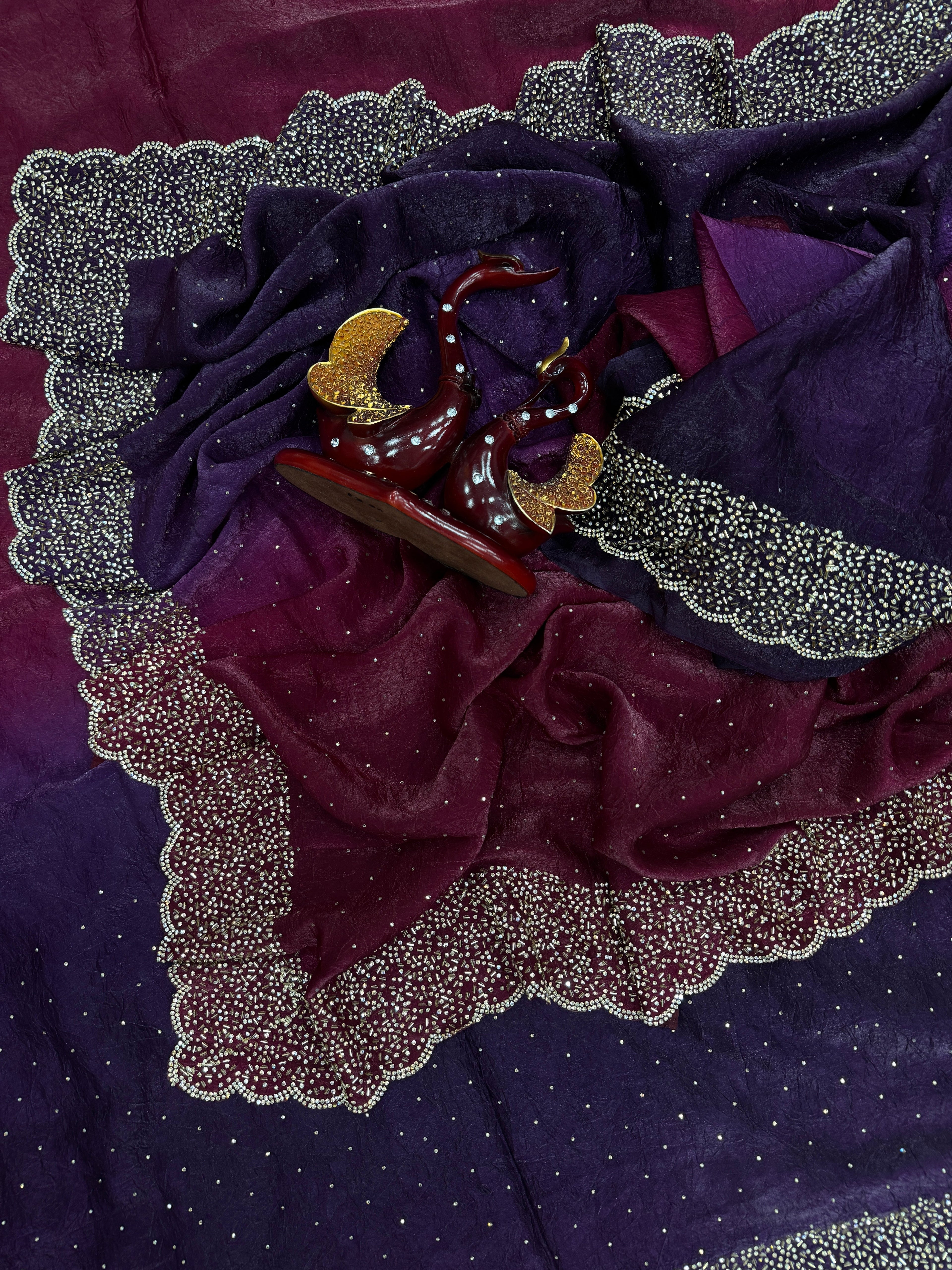 Designer Saree With Original Jarkhan Diamond Work