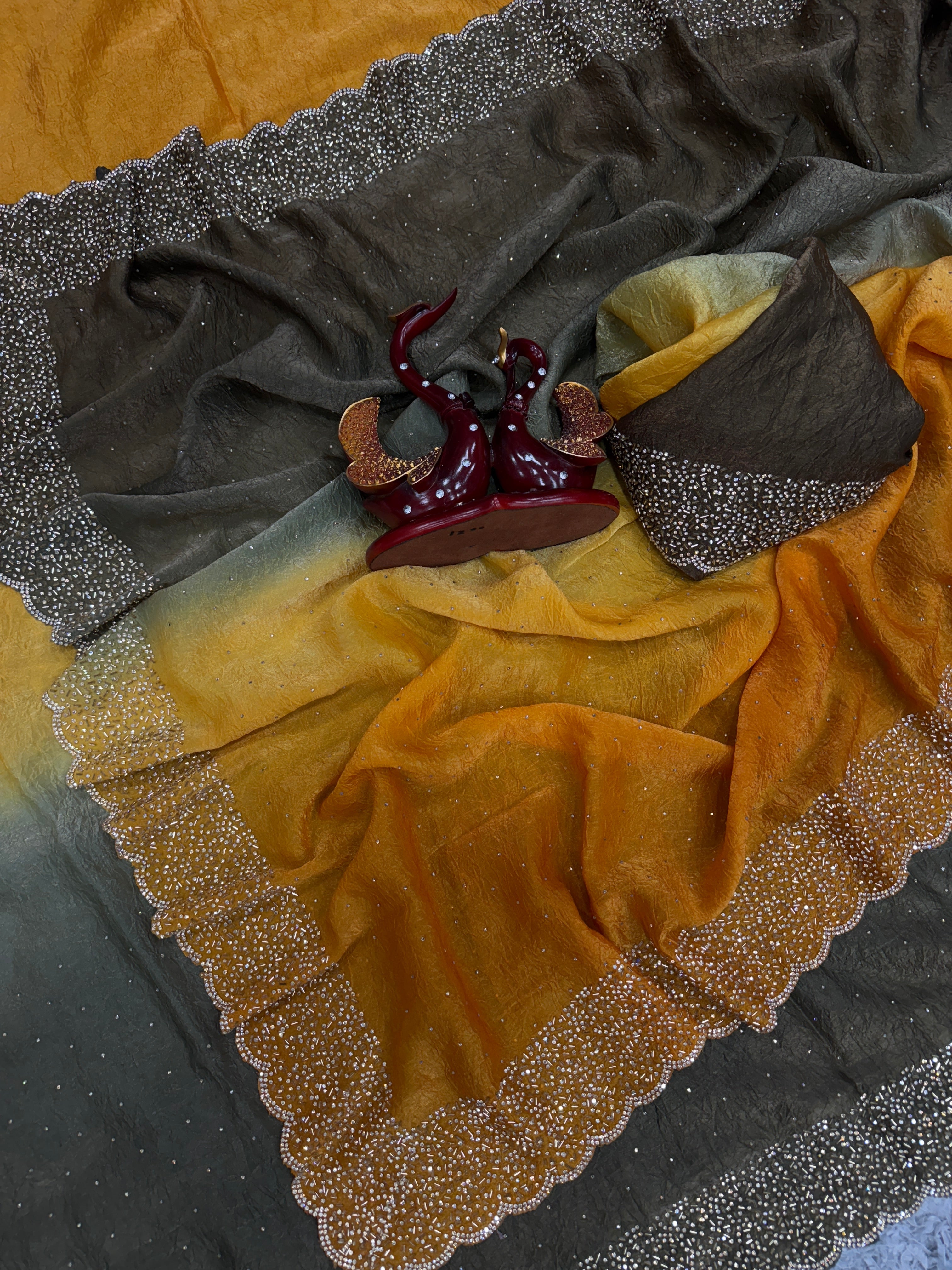 Designer Saree With Original Jarkhan Diamond Work
