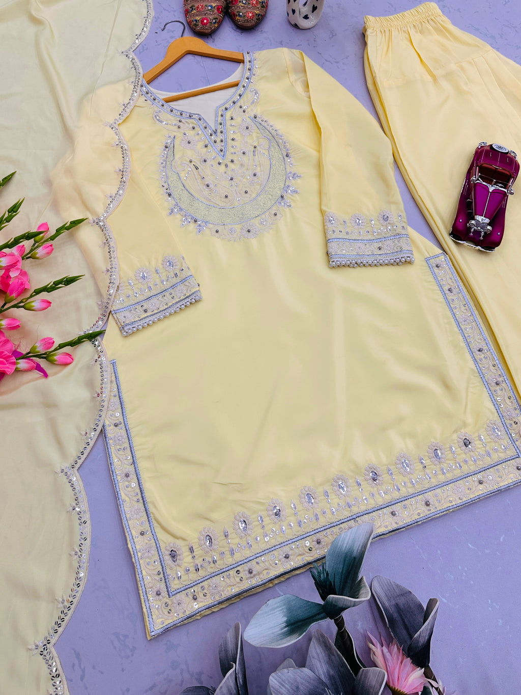 डिज़ाइनर पार्टी वियर लुक टॉप-बॉटम और दुपट्टा