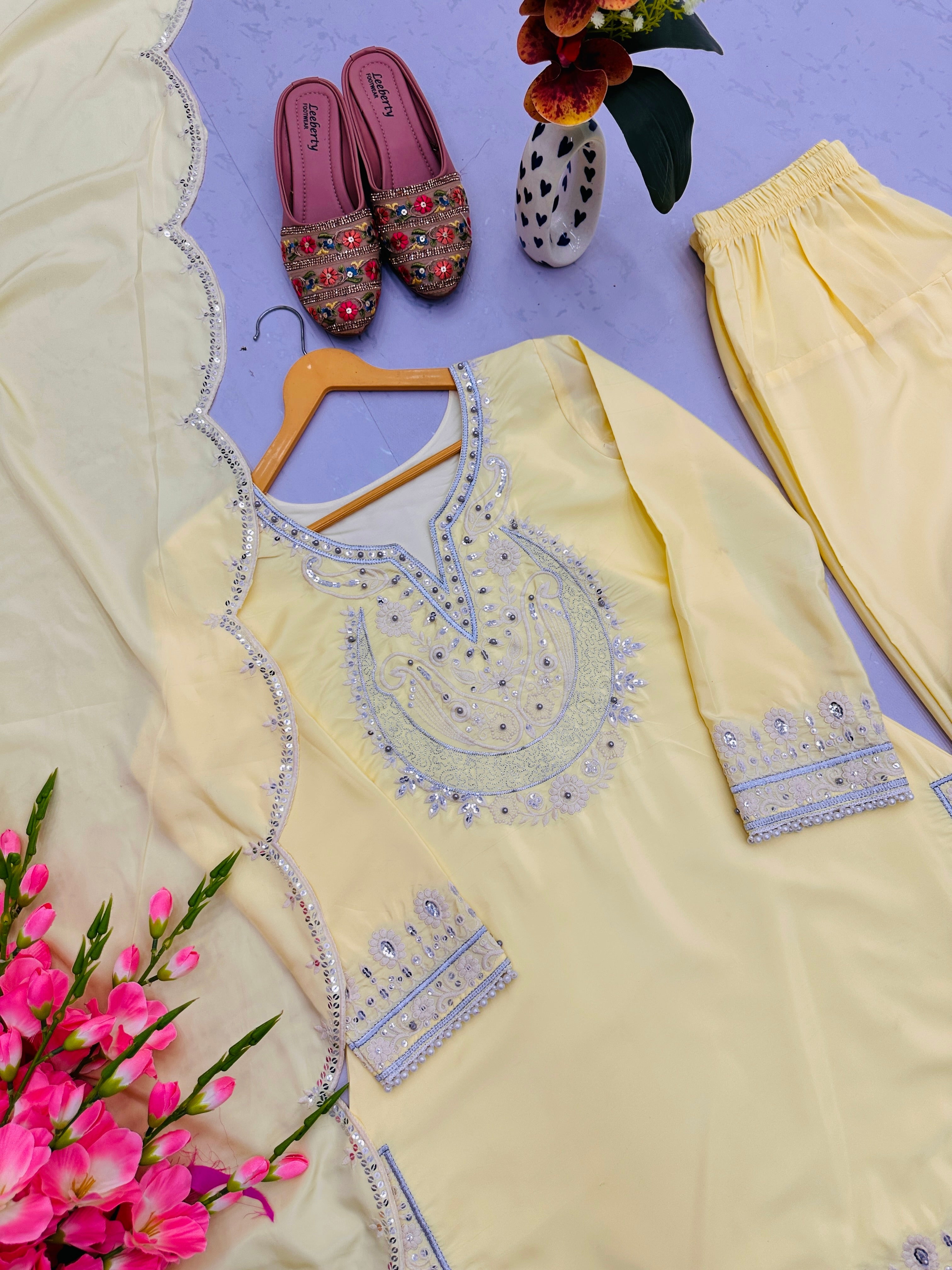 डिज़ाइनर पार्टी वियर लुक टॉप-बॉटम और दुपट्टा