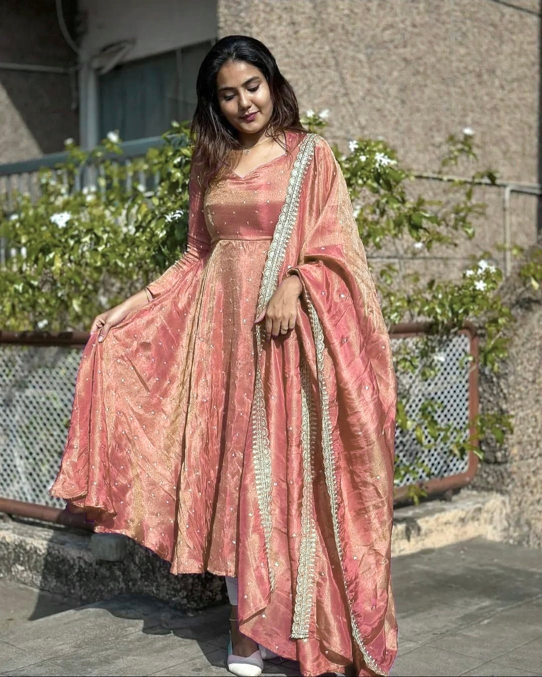 Party Wear Look Anarkali Gown, Dupatta & Plazzo Set