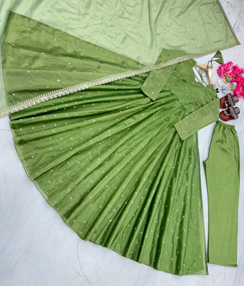 Party Wear Look Beautiful Anarkali Gown, Dupatta & Plazzo