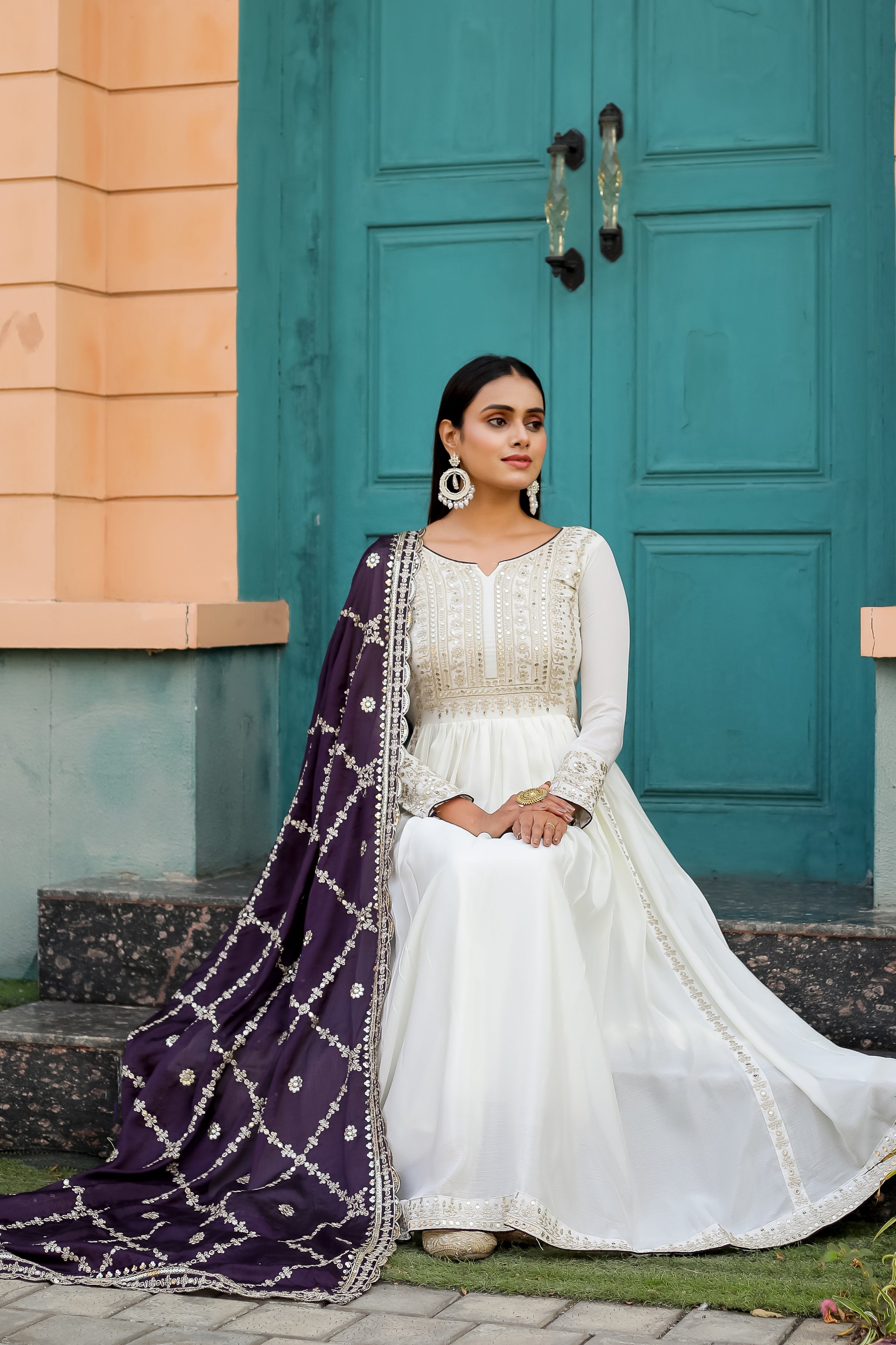Fancy Anarkali Gown, Dupatta & Bottom Set