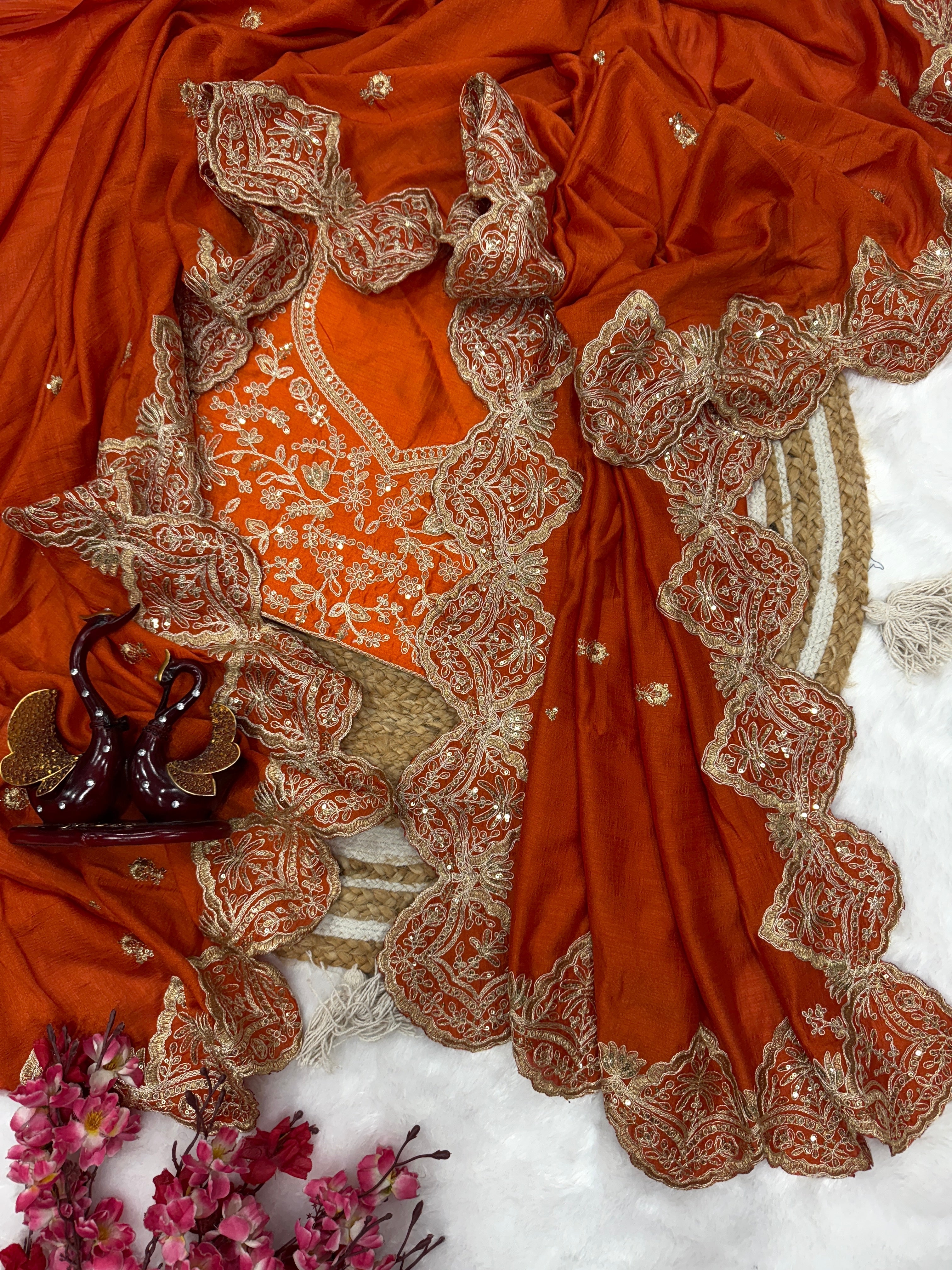Fancy Saree With Beautiful Cording With Sequence Embroidery Work