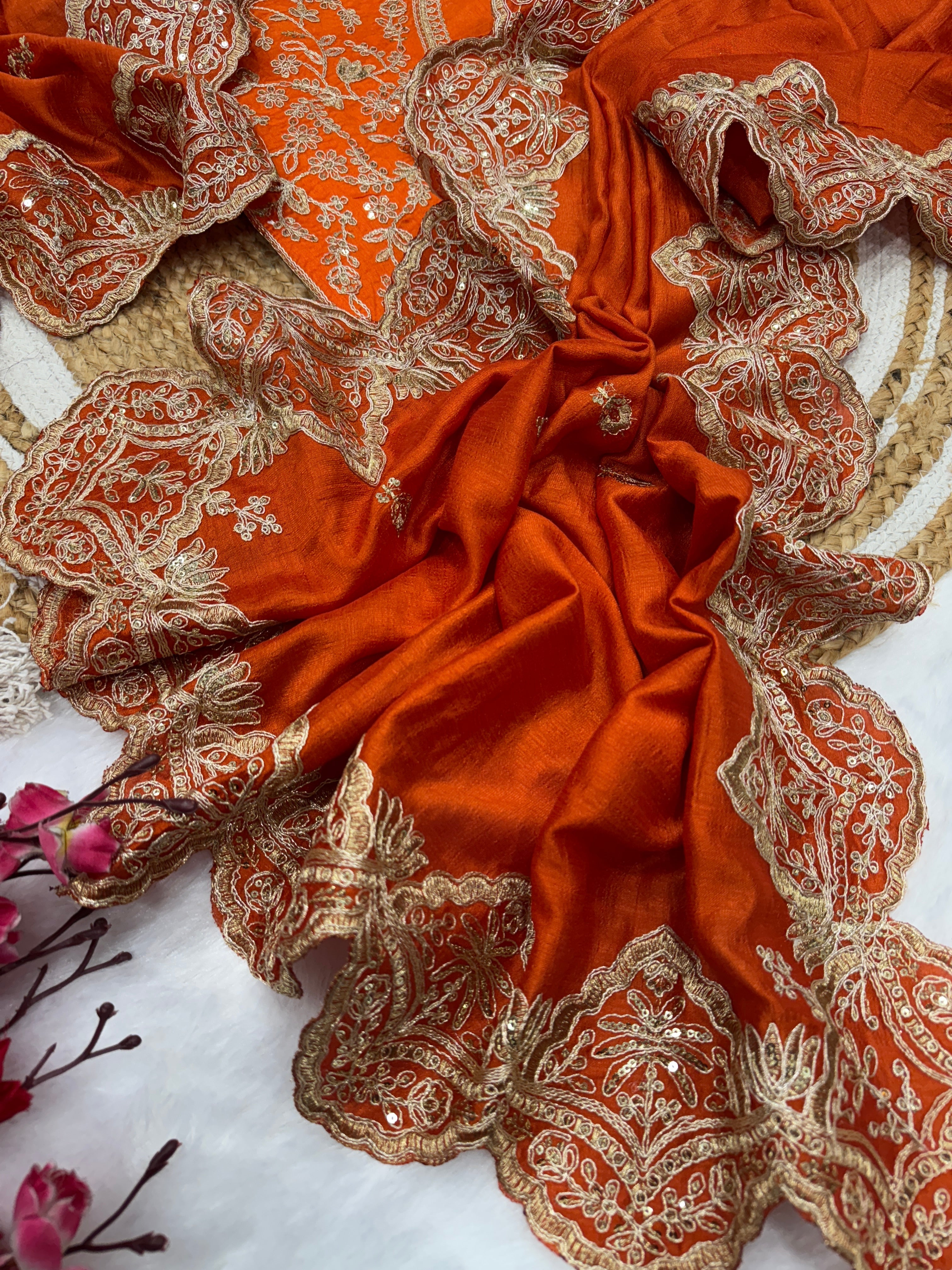 Fancy Saree With Beautiful Cording With Sequence Embroidery Work