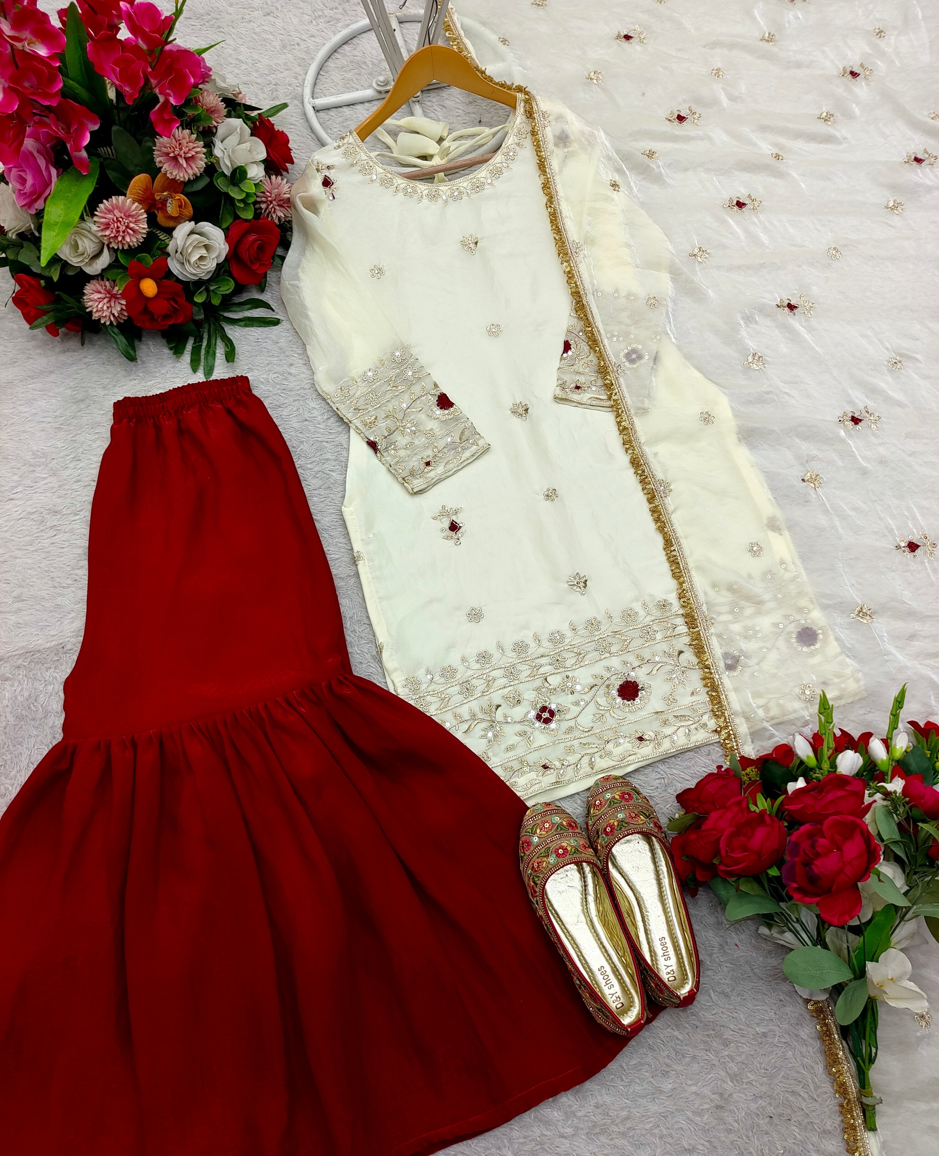 Beautiful Party Wear Top-Sharara And Fancy Dupatta