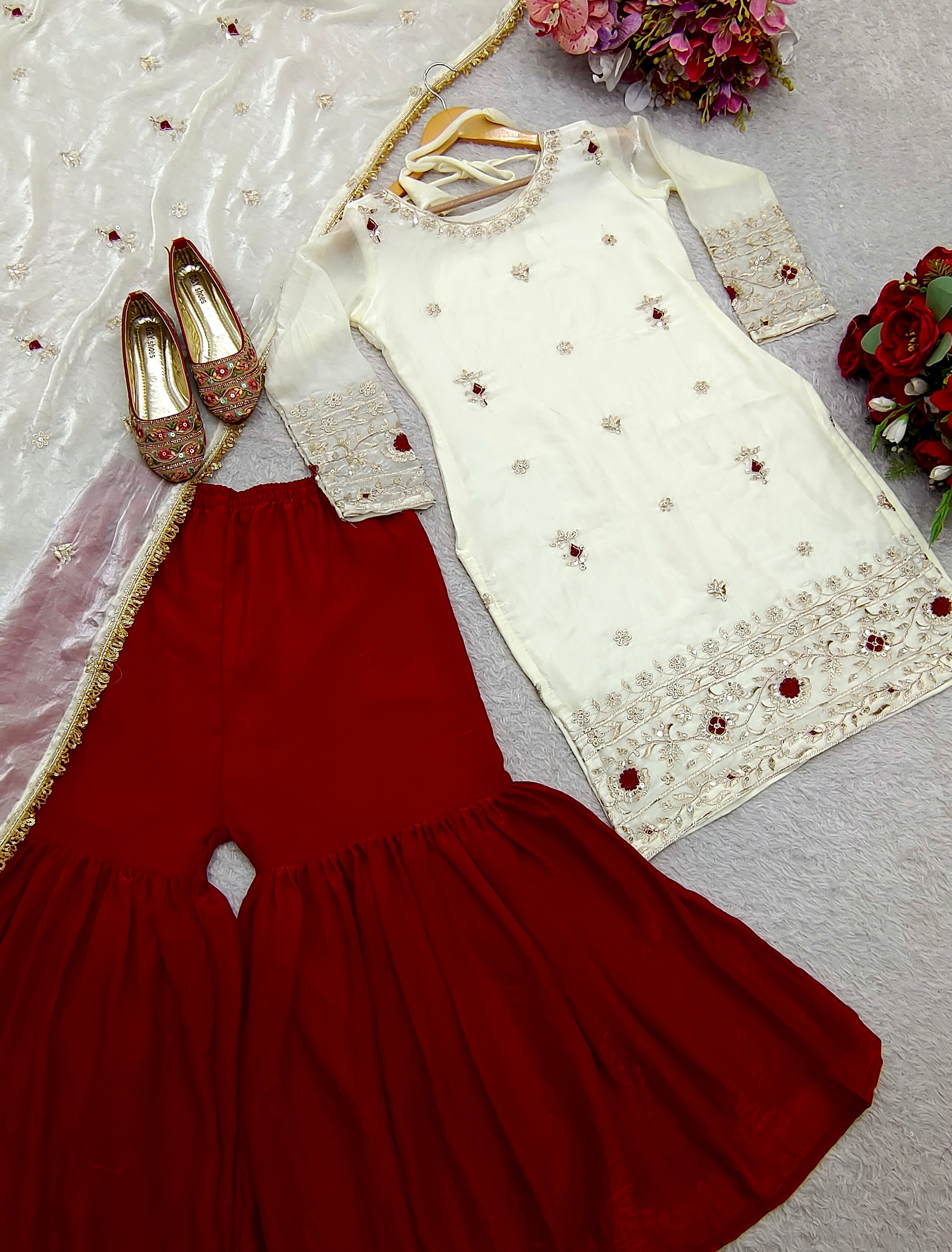 Beautiful Party Wear Top-Sharara And Fancy Dupatta