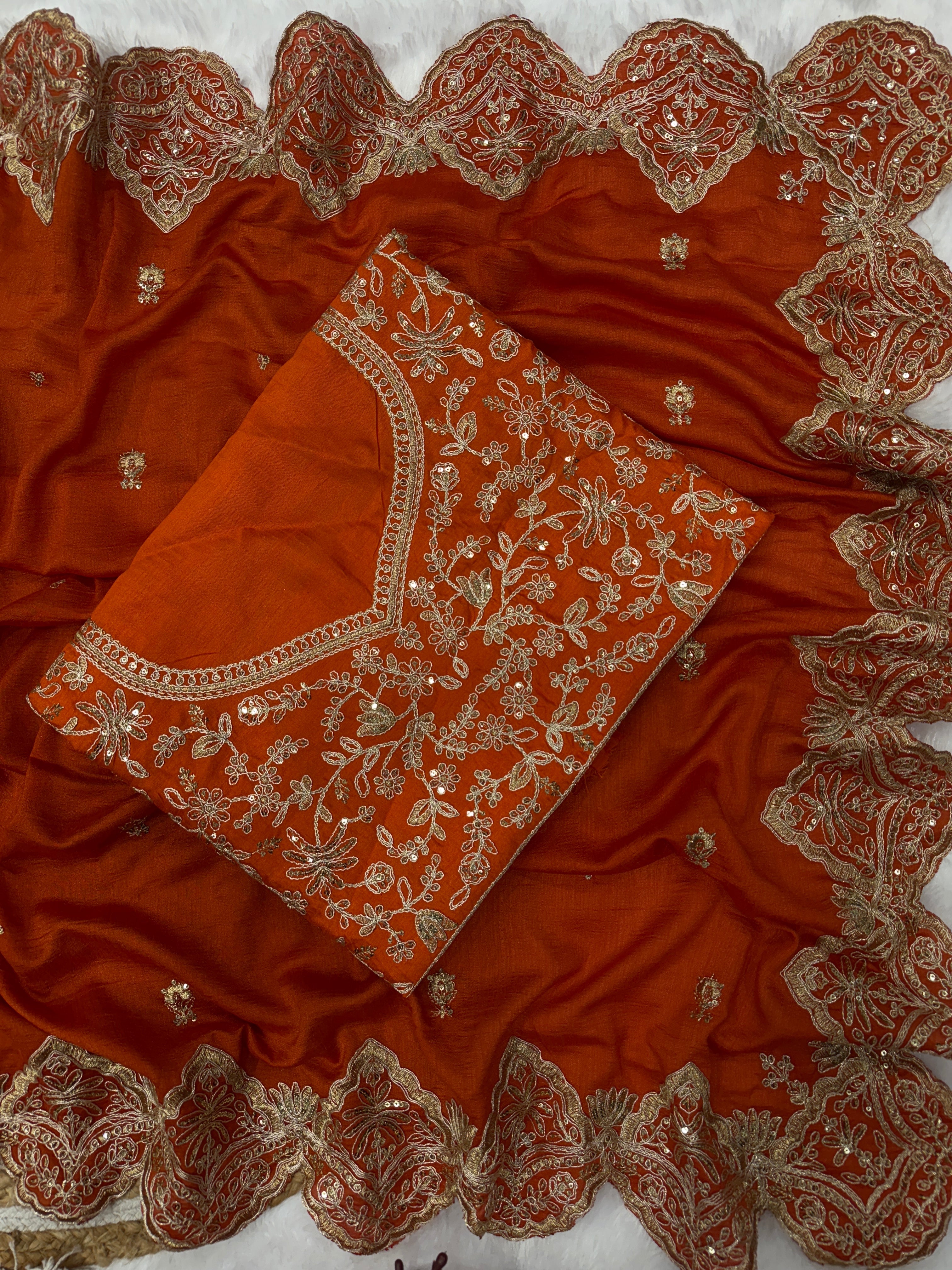 Fancy Saree With Beautiful Cording With Sequence Embroidery Work