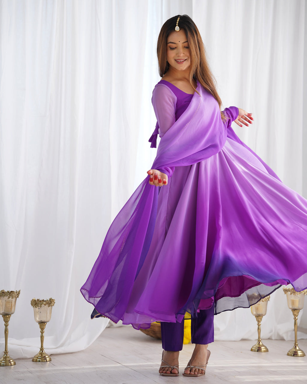 Party Wear Look Beautiful Anarkali Gown, Pent And Dupatta