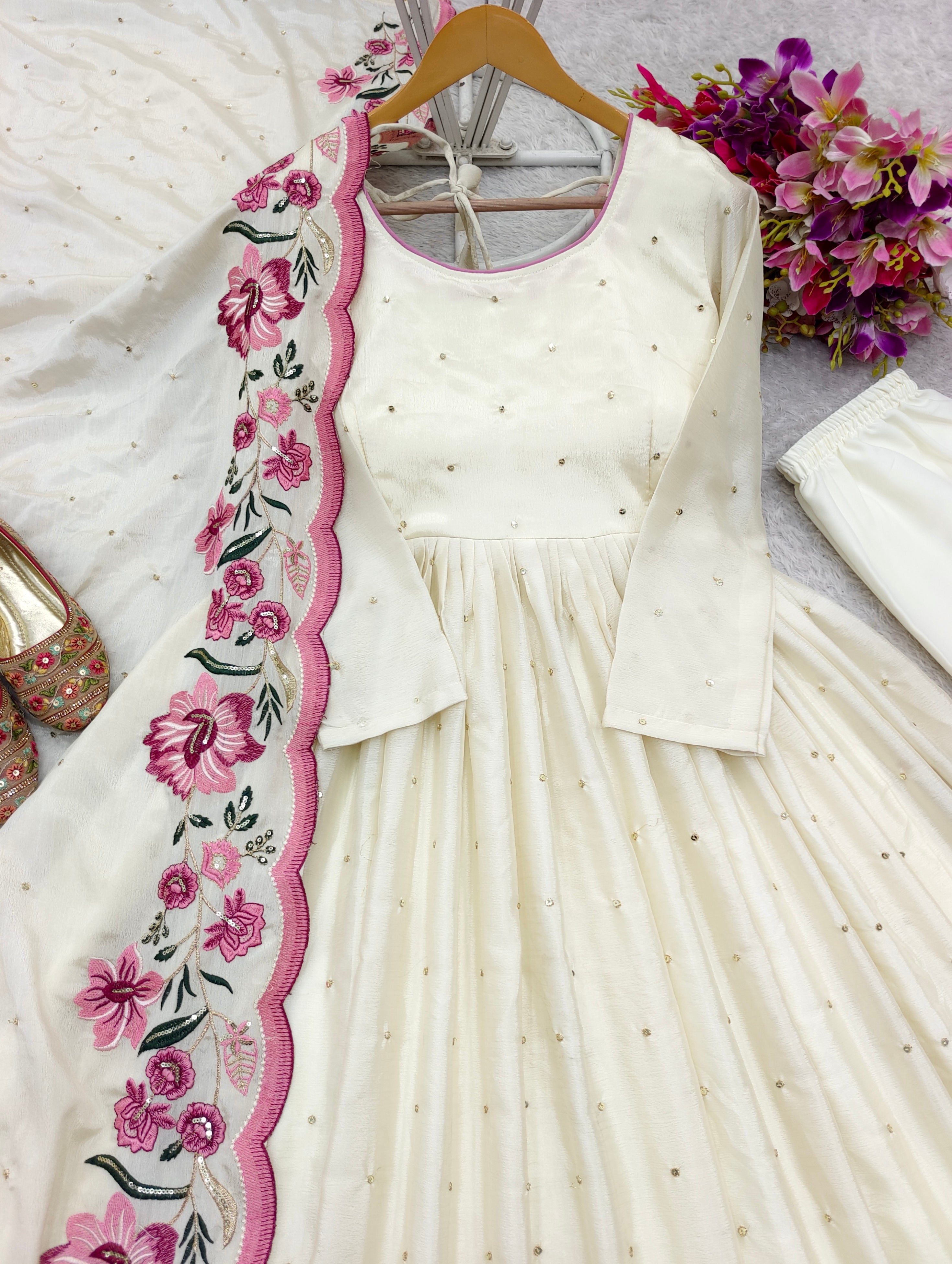 Beautiful Party Wear Gown -Pent And Dupatta Embroidery Sequence Work