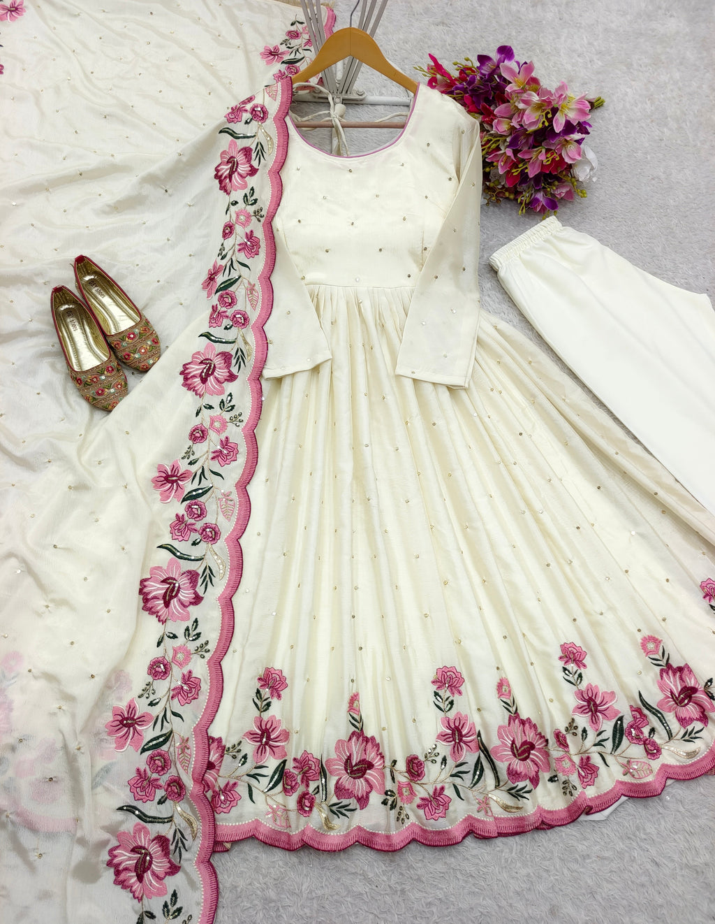 Beautiful Party Wear Gown -Pent And Dupatta Embroidery Sequence Work