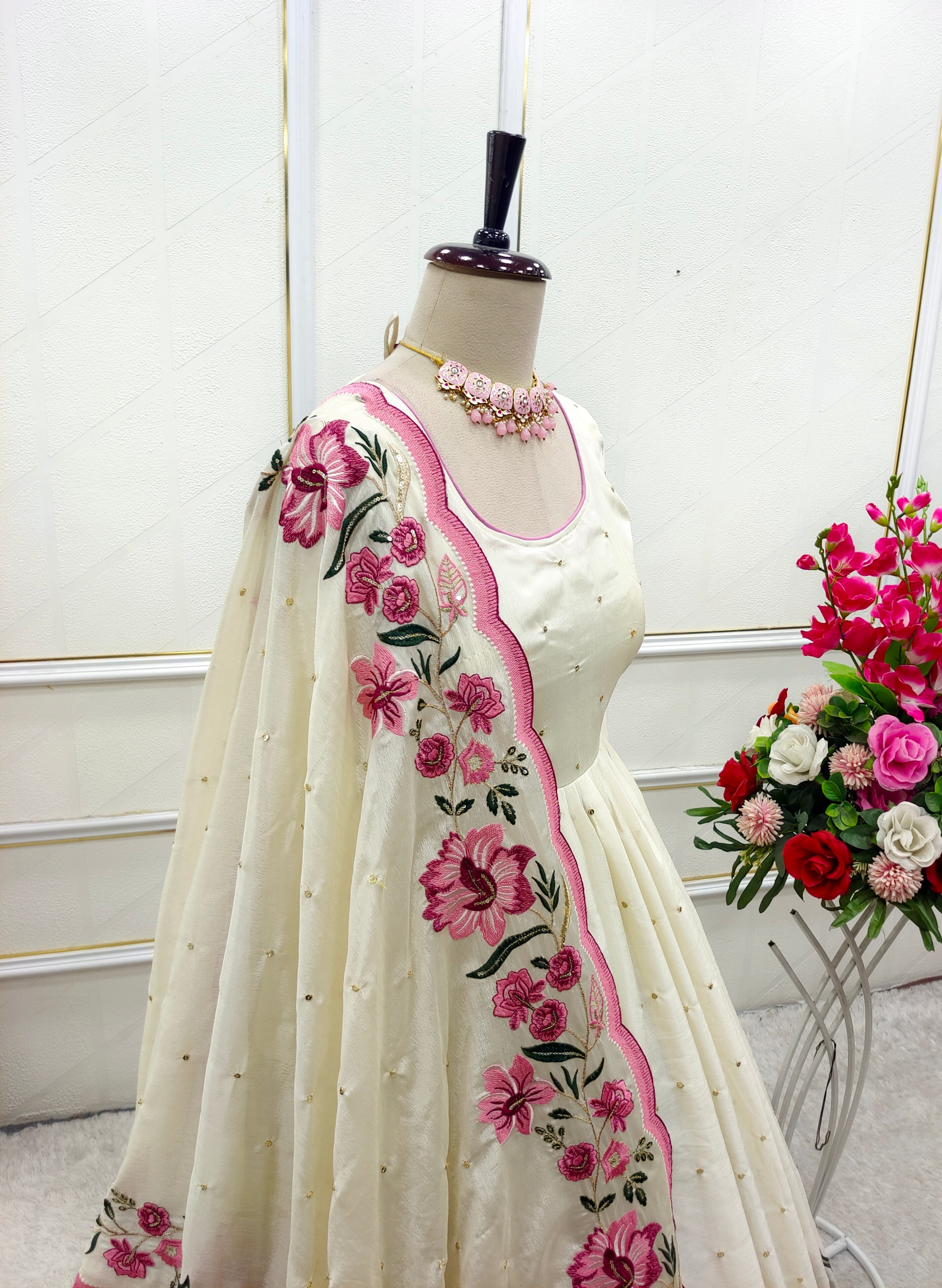 Beautiful Party Wear Gown -Pent And Dupatta Embroidery Sequence Work