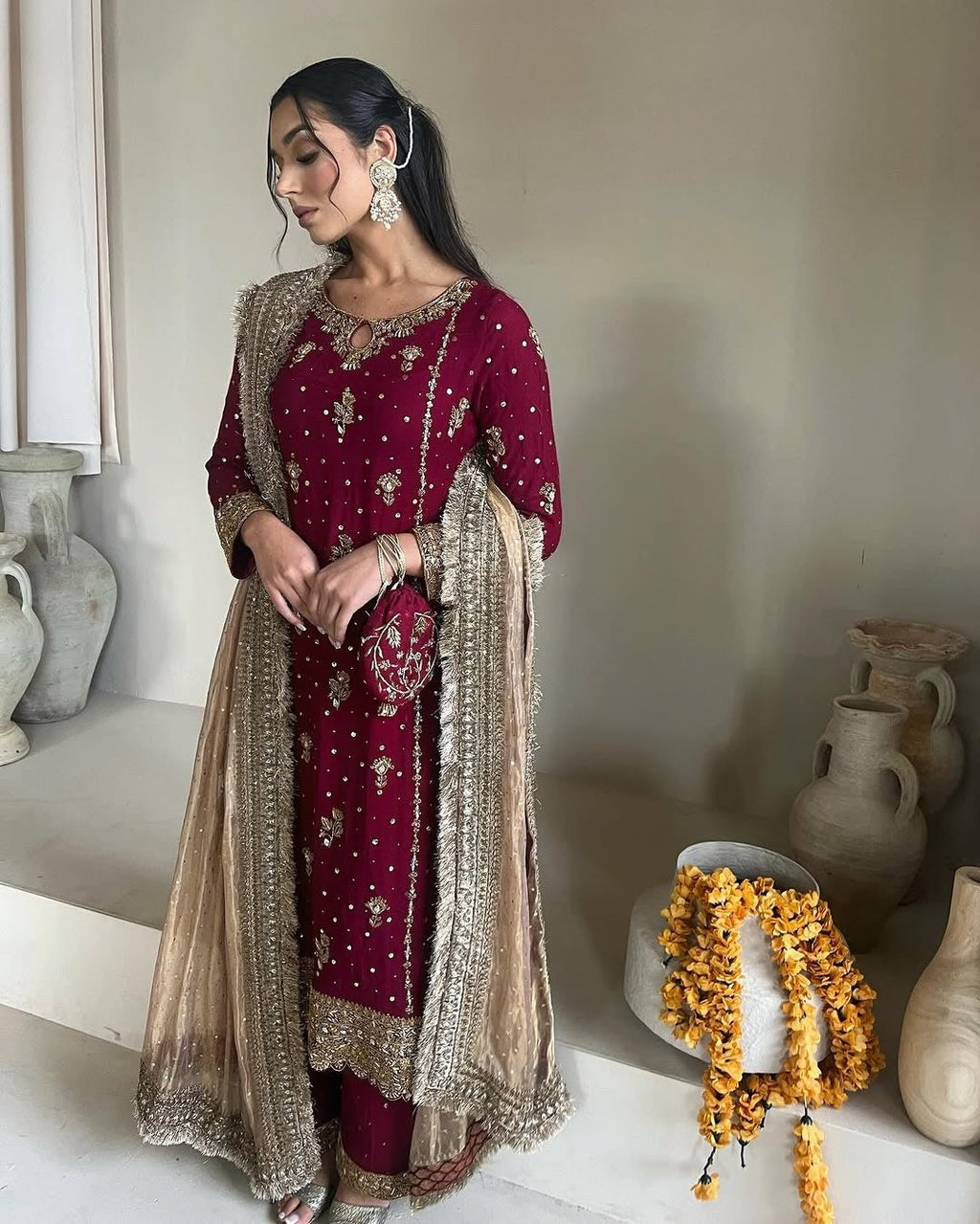 Designer Party Wear Look Top-Plazzo And Dupatta With Heavy Embroidery Work