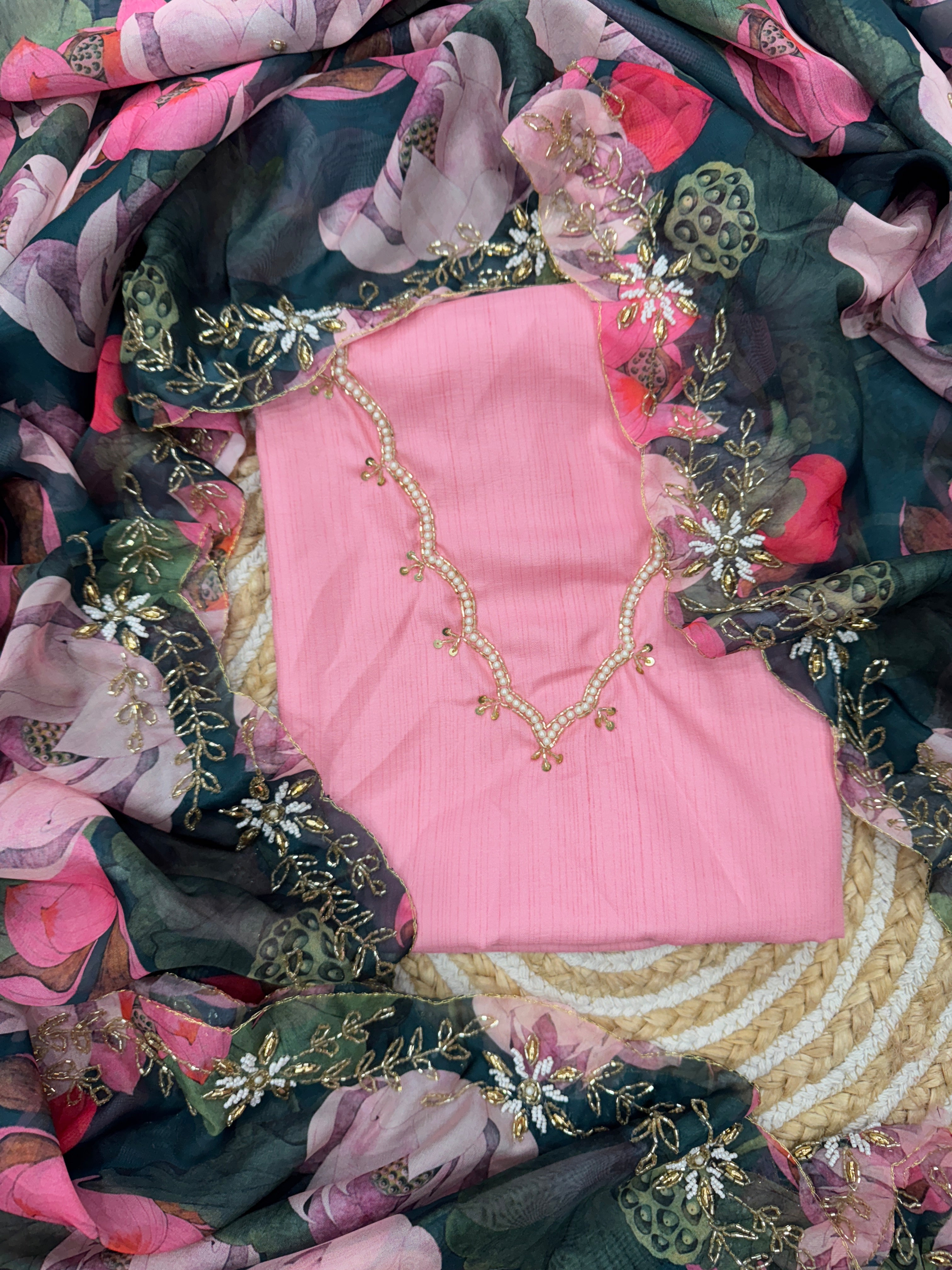 Party Wear Beautiful Saree With Floral Print And Pearls Handwork