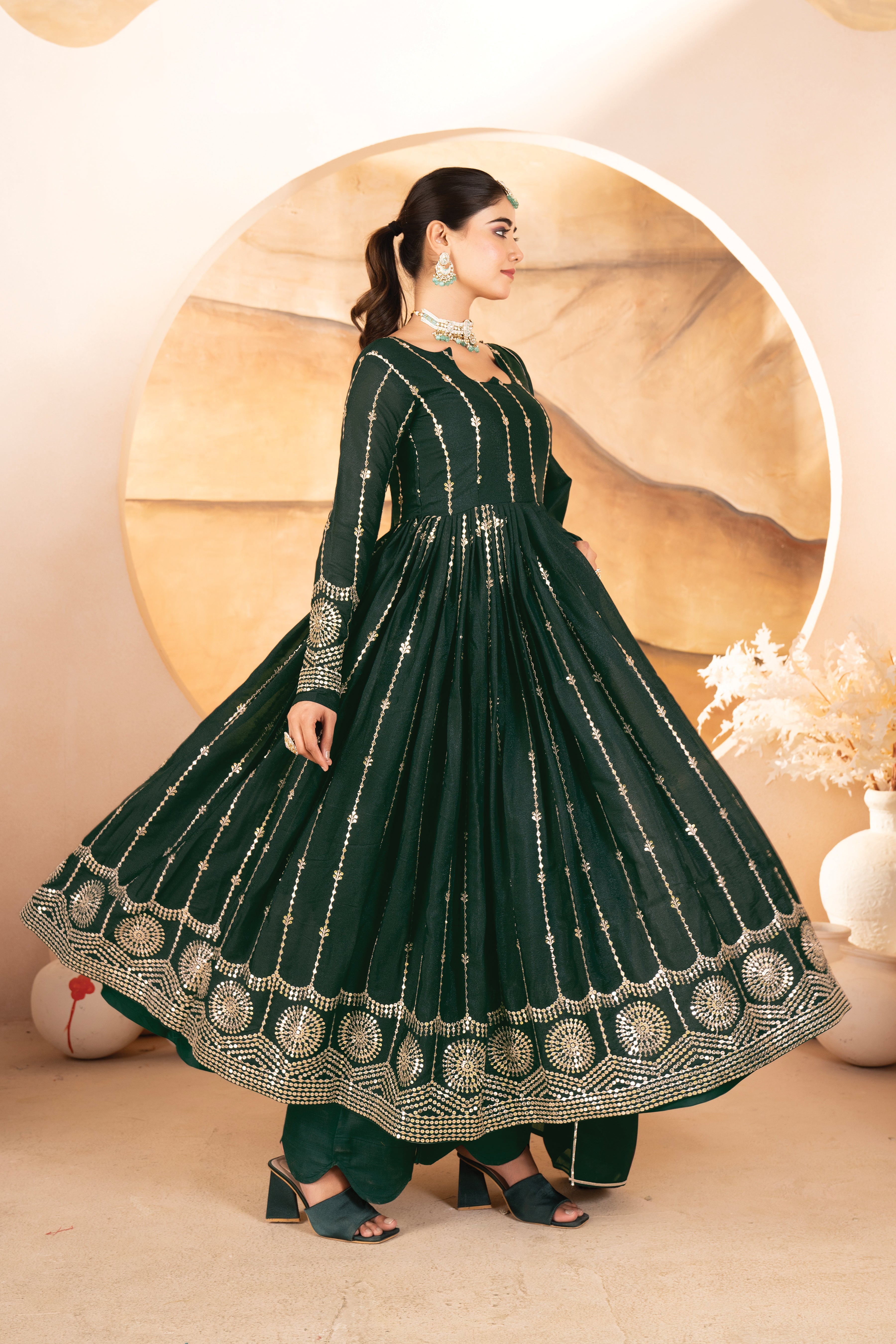 Party Wear Beautiful Anarkali Suit, Pent And Dupatta