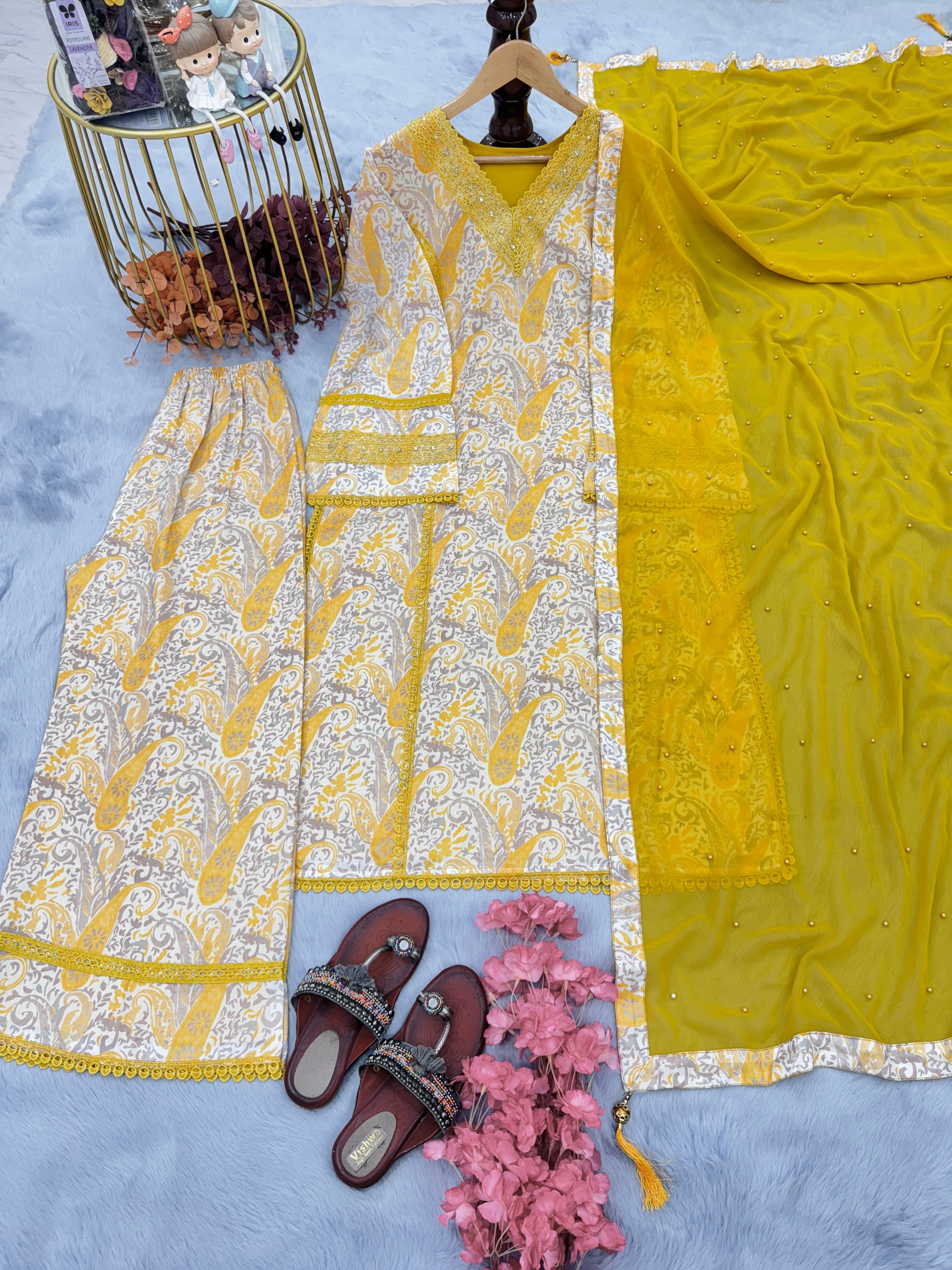Designer Party Wear Look Top Plazzo & Dupatta Set