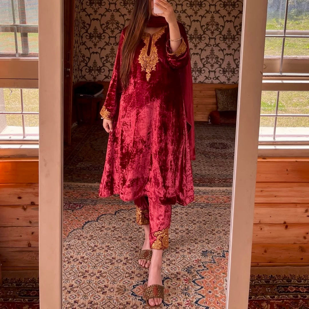 Party Wear Look Heavy Pure Viscose Velvet Top Bottom &amp; Dupatta Set