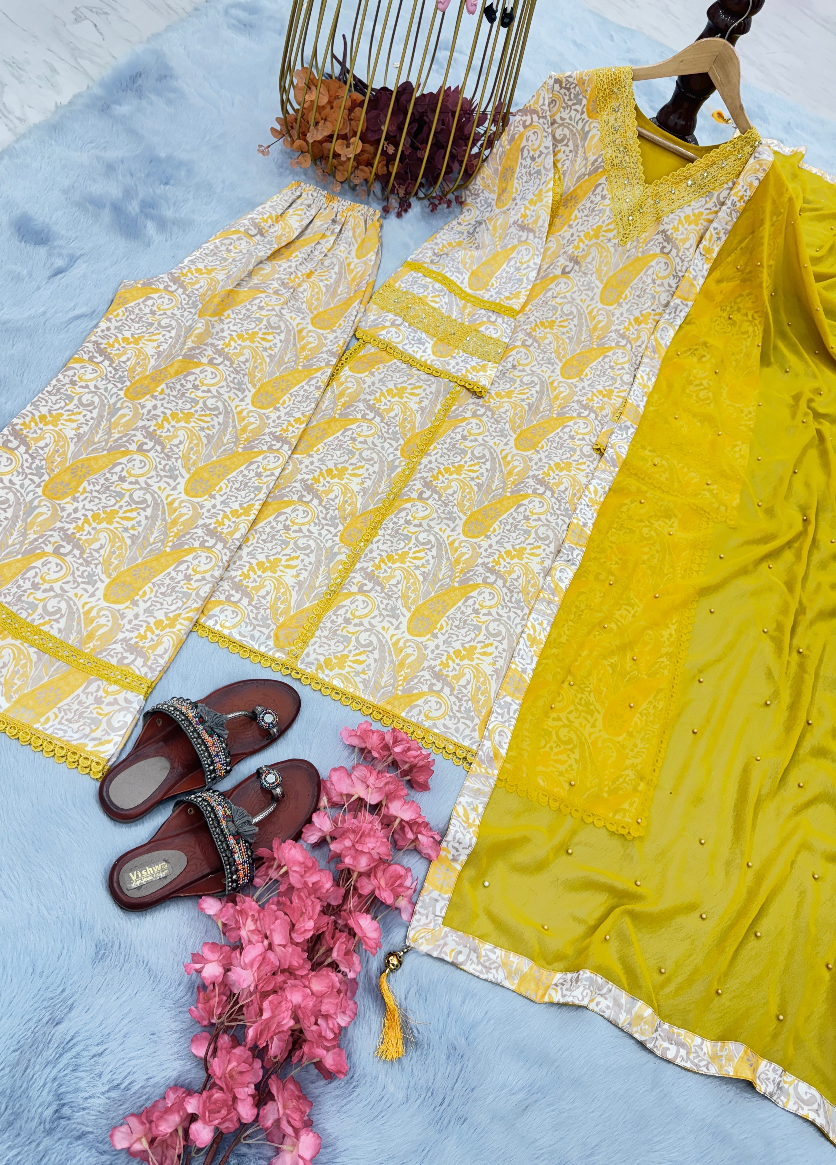 Designer Party Wear Look Top Plazzo & Dupatta Set