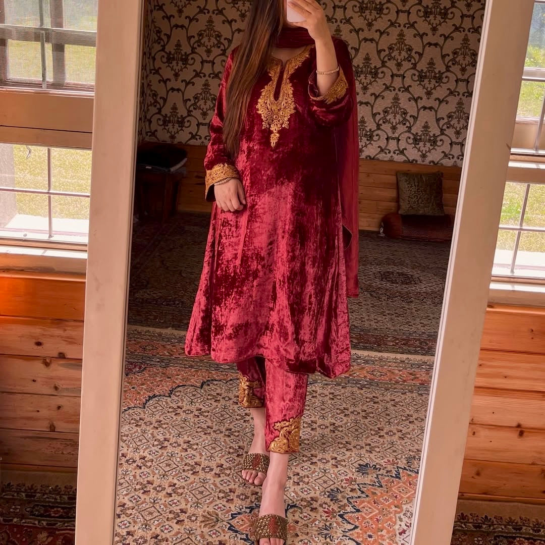 Party Wear Look Heavy Pure Viscose Velvet Top Bottom &amp; Dupatta Set