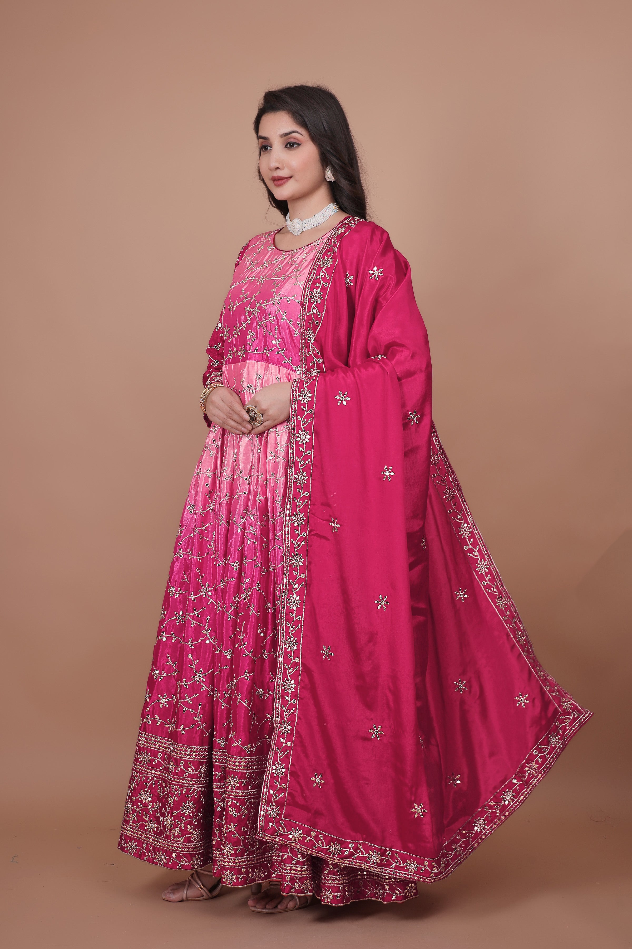 Party Wear Long Gown And Dupatta Set With Embroidery Sequins Work