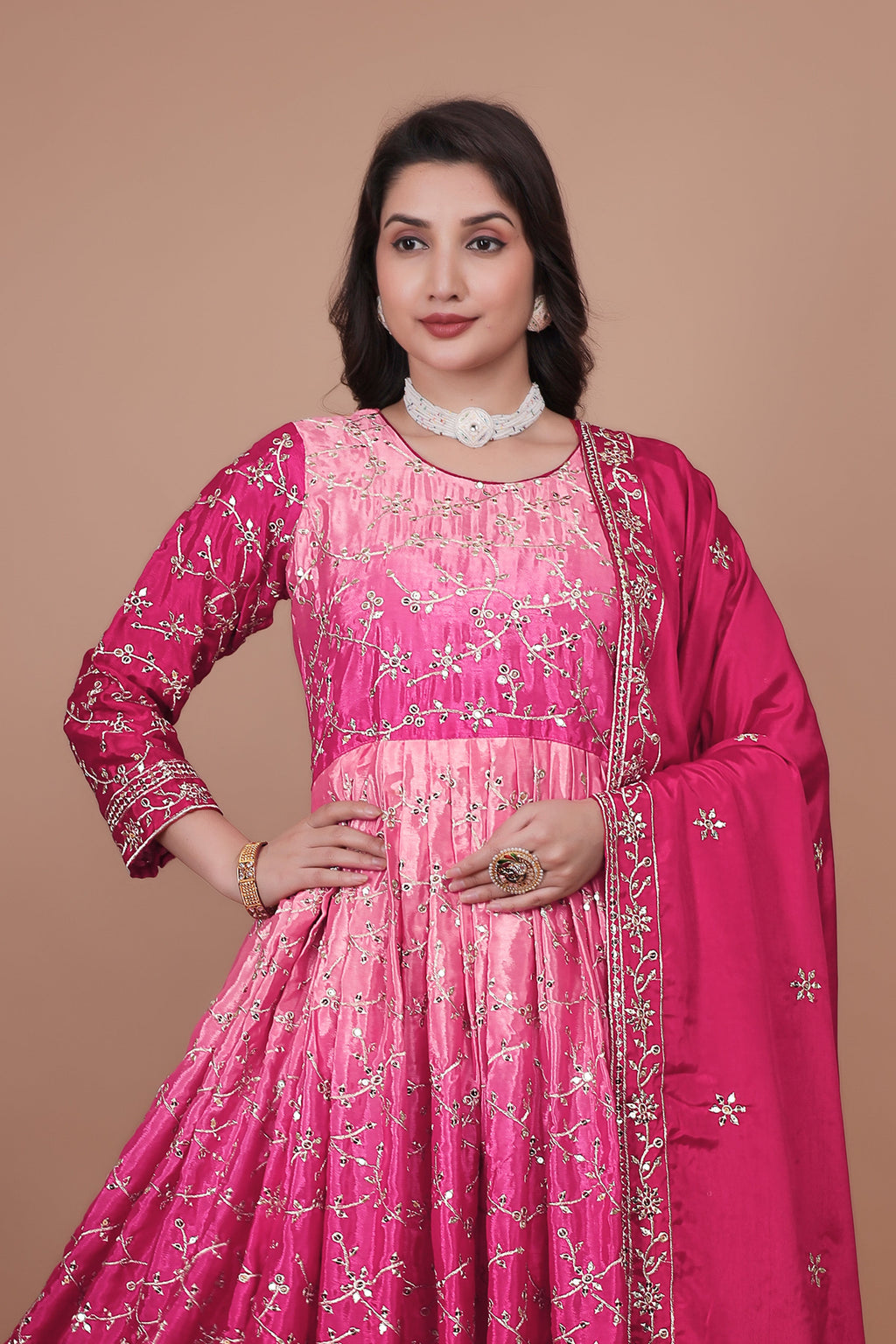 Party Wear Long Gown And Dupatta Set With Embroidery Sequins Work