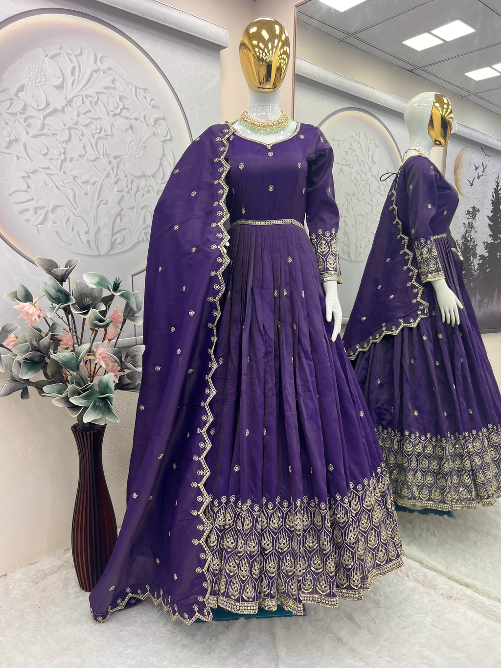 Party Wear Designer Anarkali Gown, Pent And Dupatta