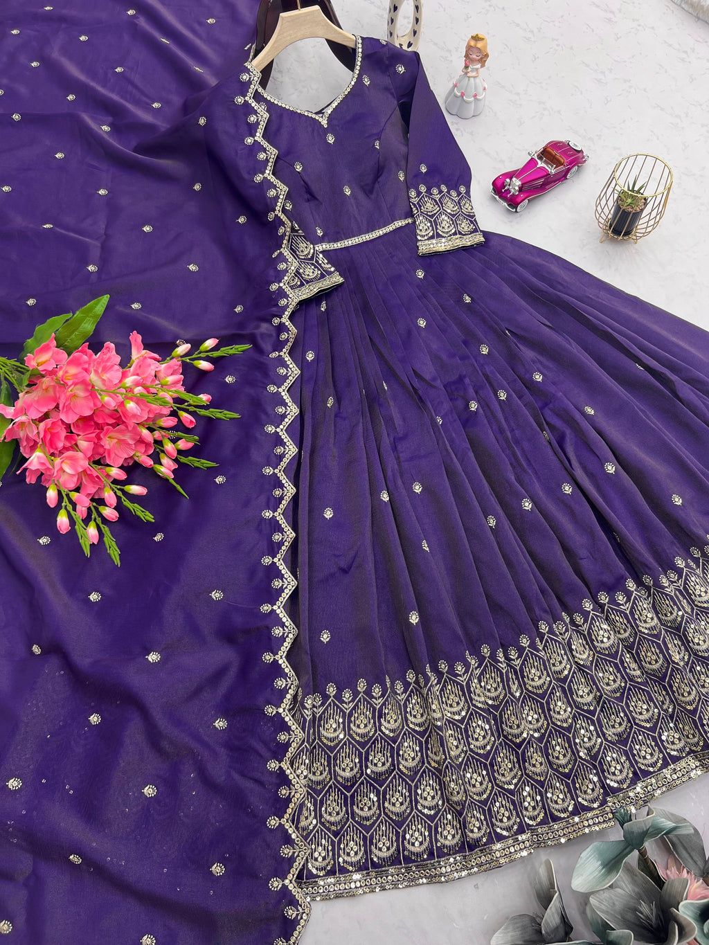 Party Wear Designer Anarkali Gown, Pent And Dupatta