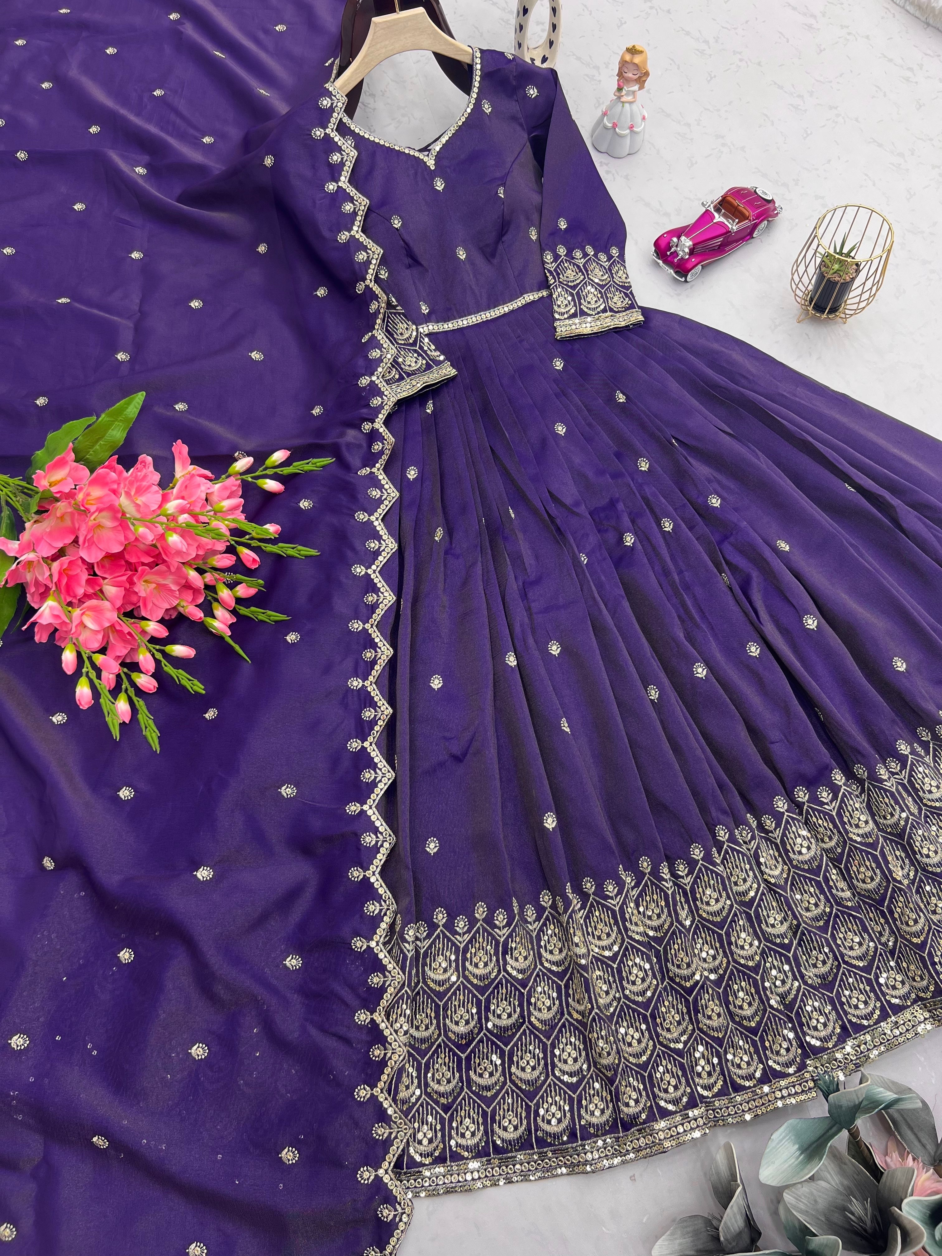Party Wear Designer Anarkali Gown, Pent And Dupatta