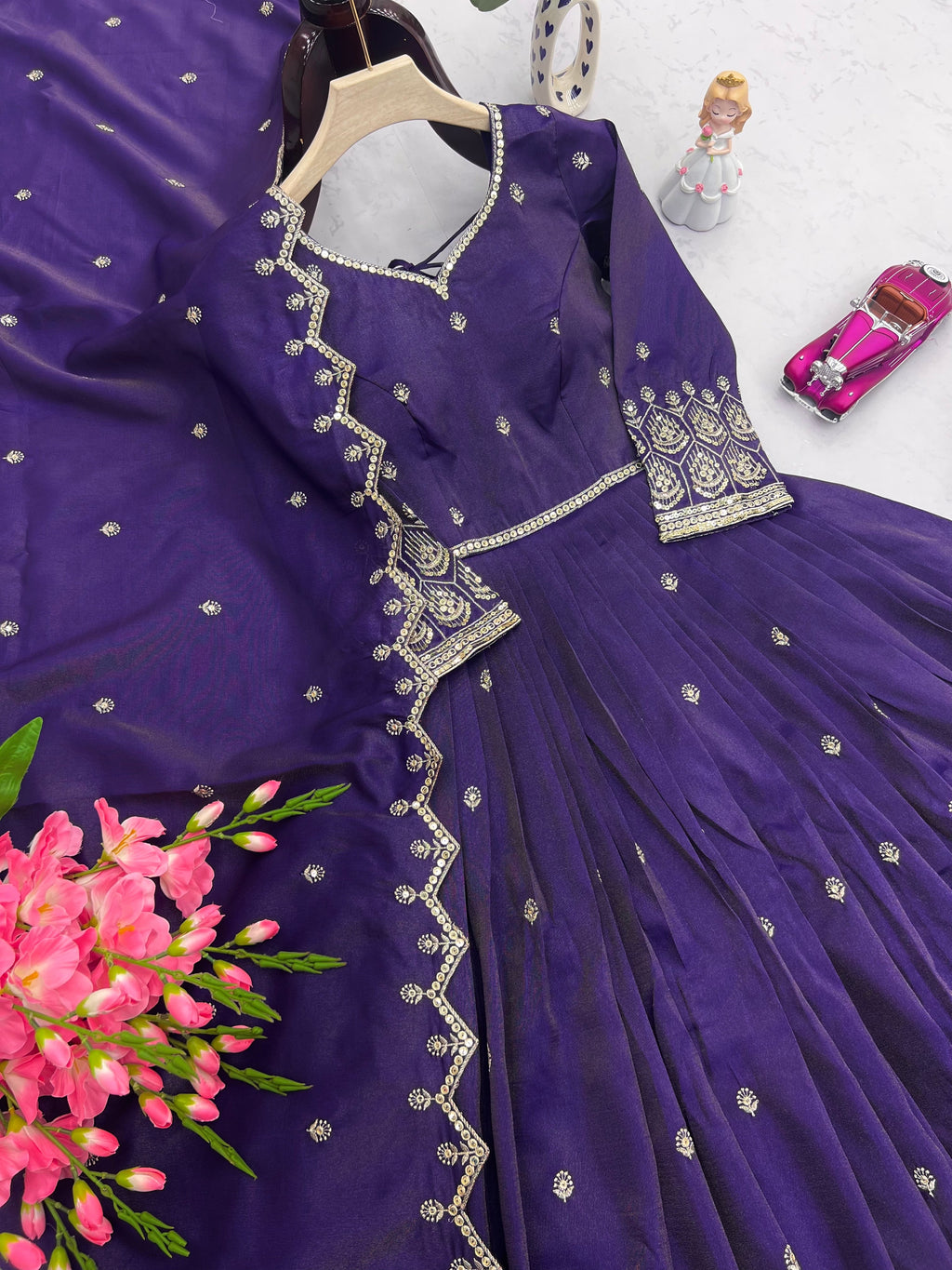Party Wear Designer Anarkali Gown, Pent And Dupatta