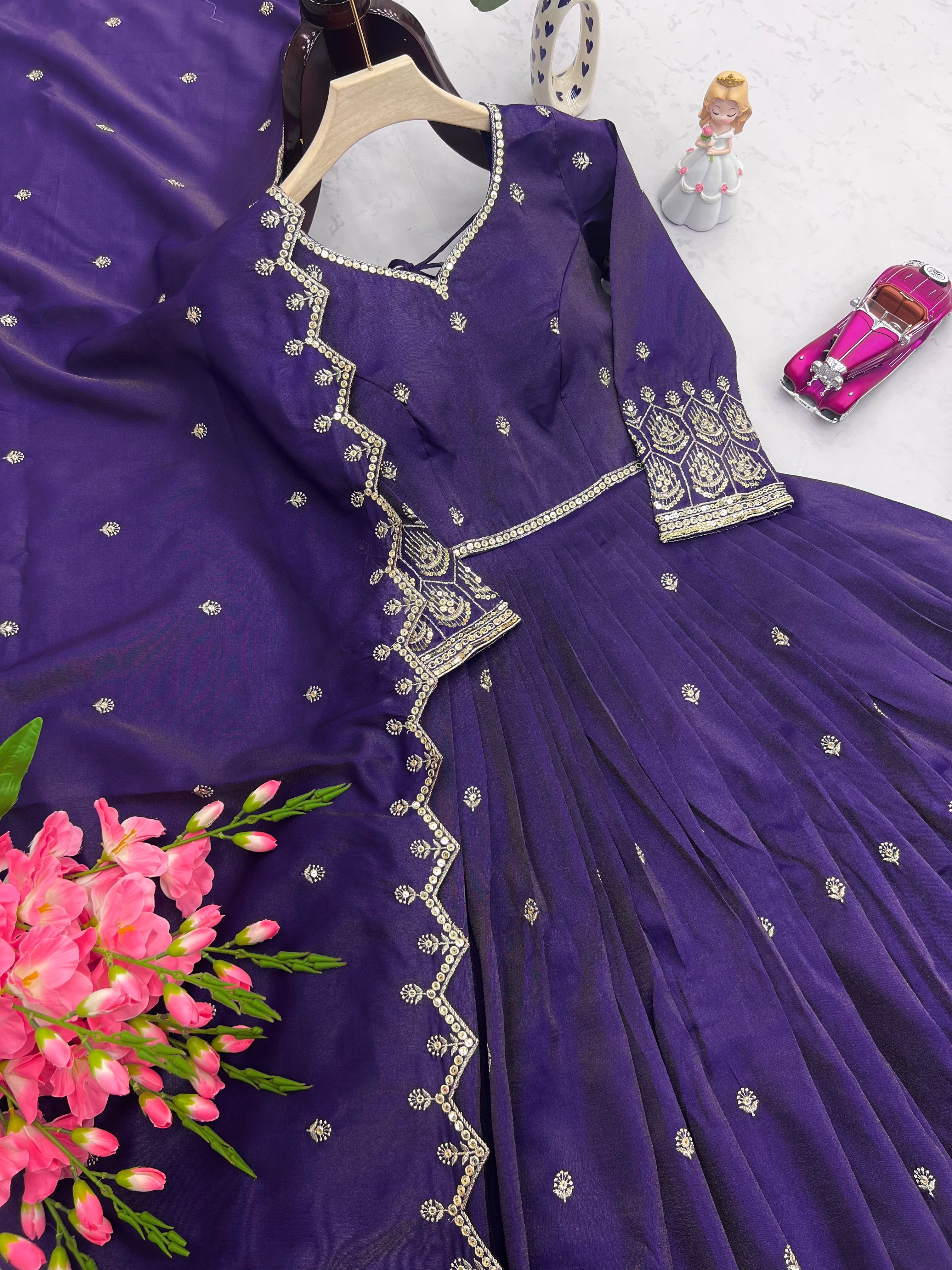 Party Wear Designer Anarkali Gown, Pent And Dupatta