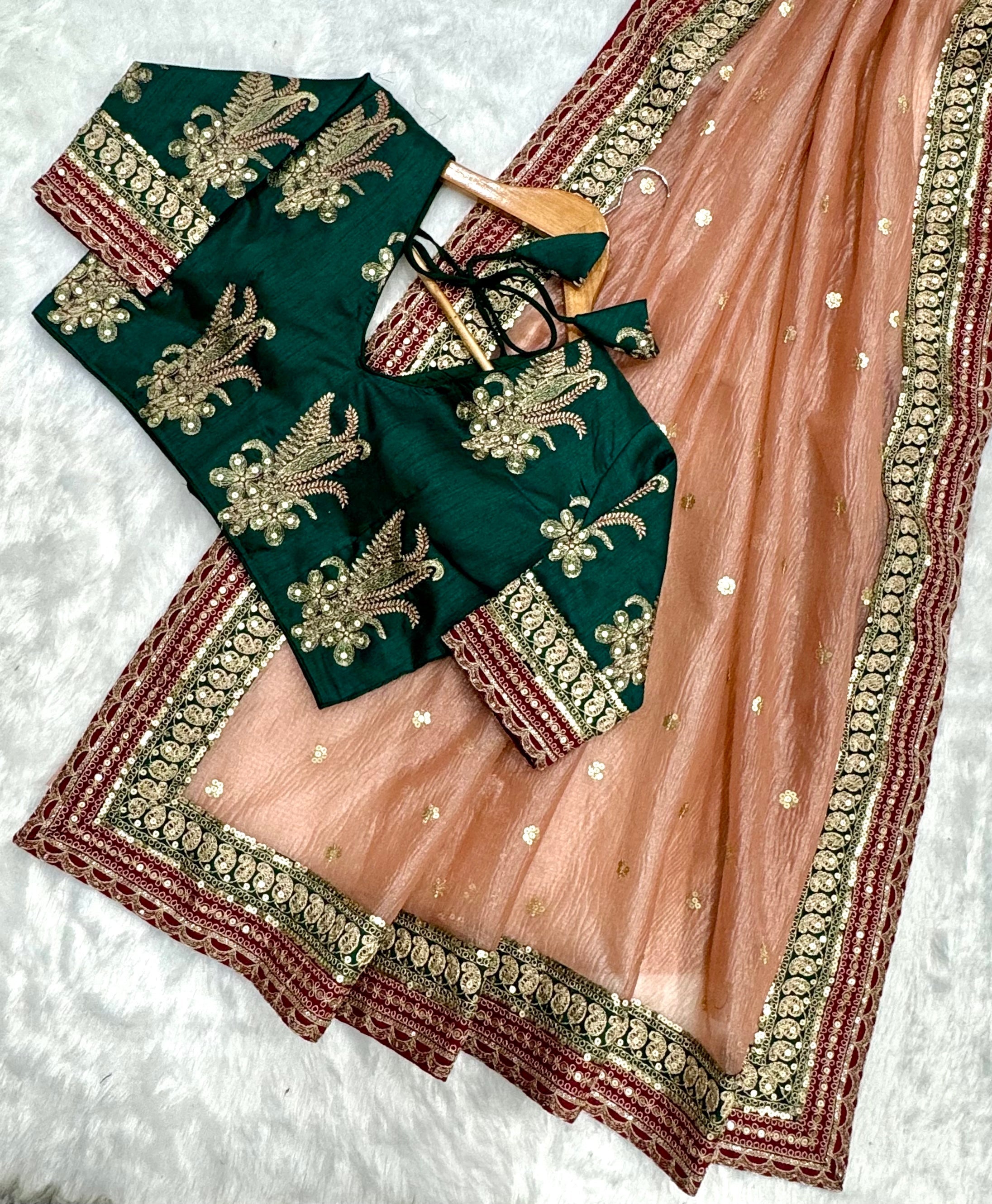 Designer Saree With Sequins And Cording Embroidery Work Lace Border