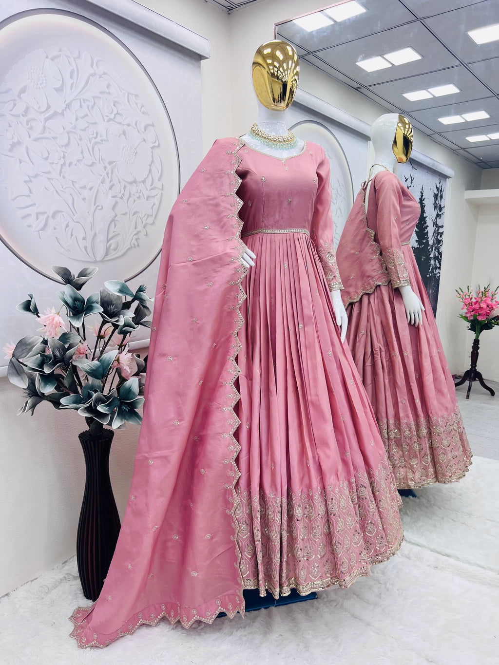 Party Wear Designer Anarkali Gown, Pent And Dupatta