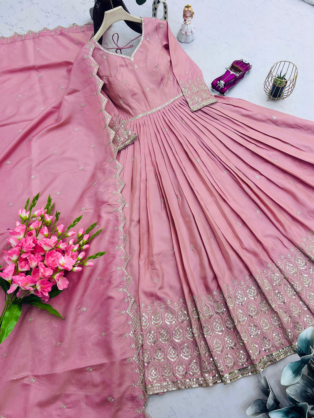 Party Wear Designer Anarkali Gown, Pent And Dupatta