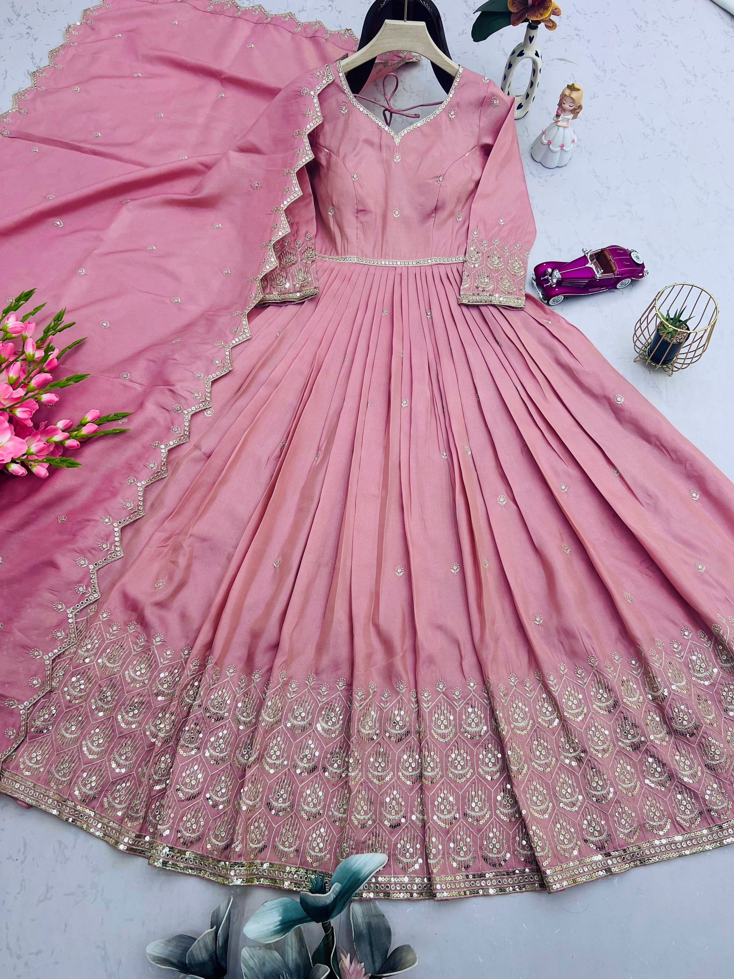 Party Wear Designer Anarkali Gown, Pent And Dupatta