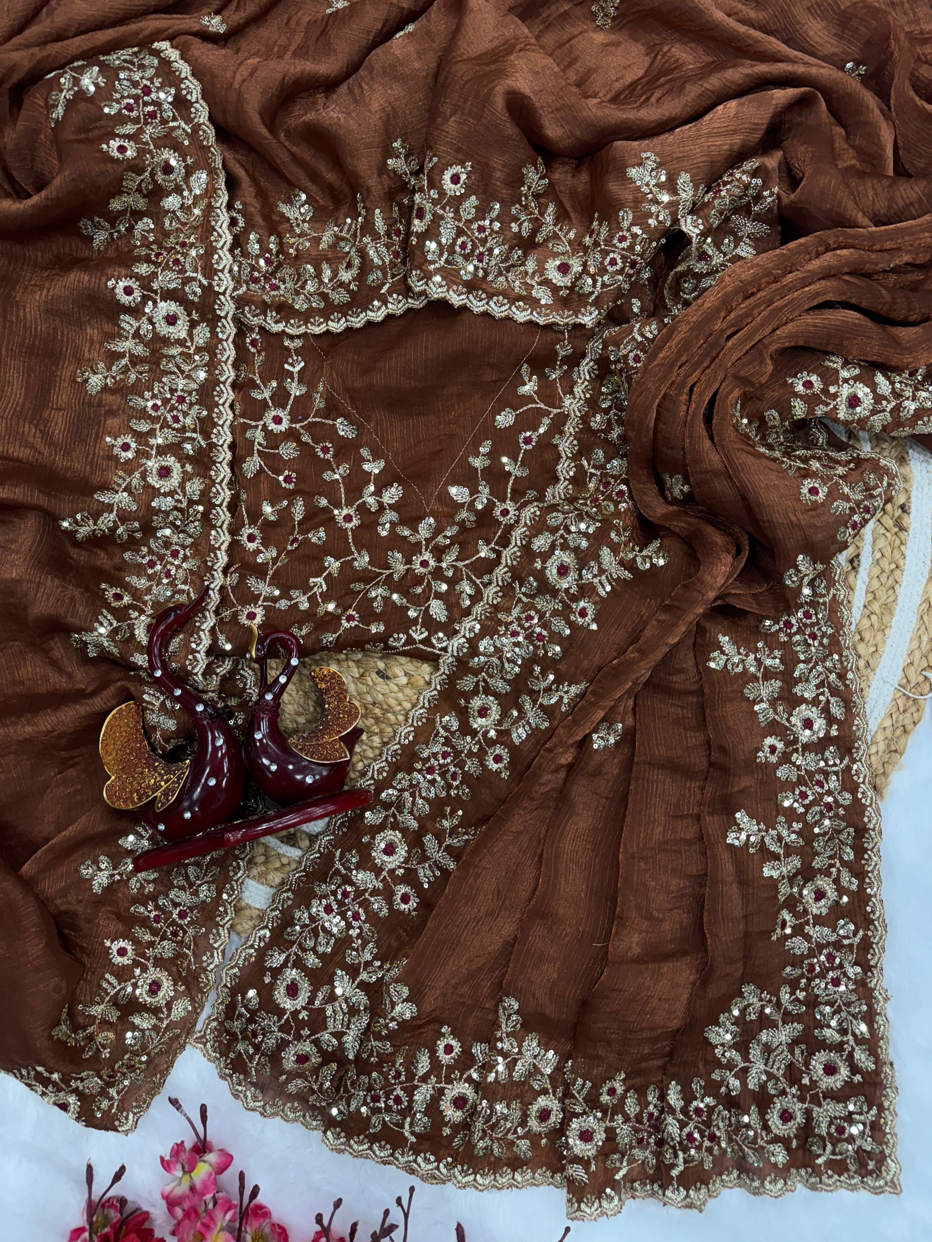 Party Wear Saree With Beautiful Sequence Embroidery Work