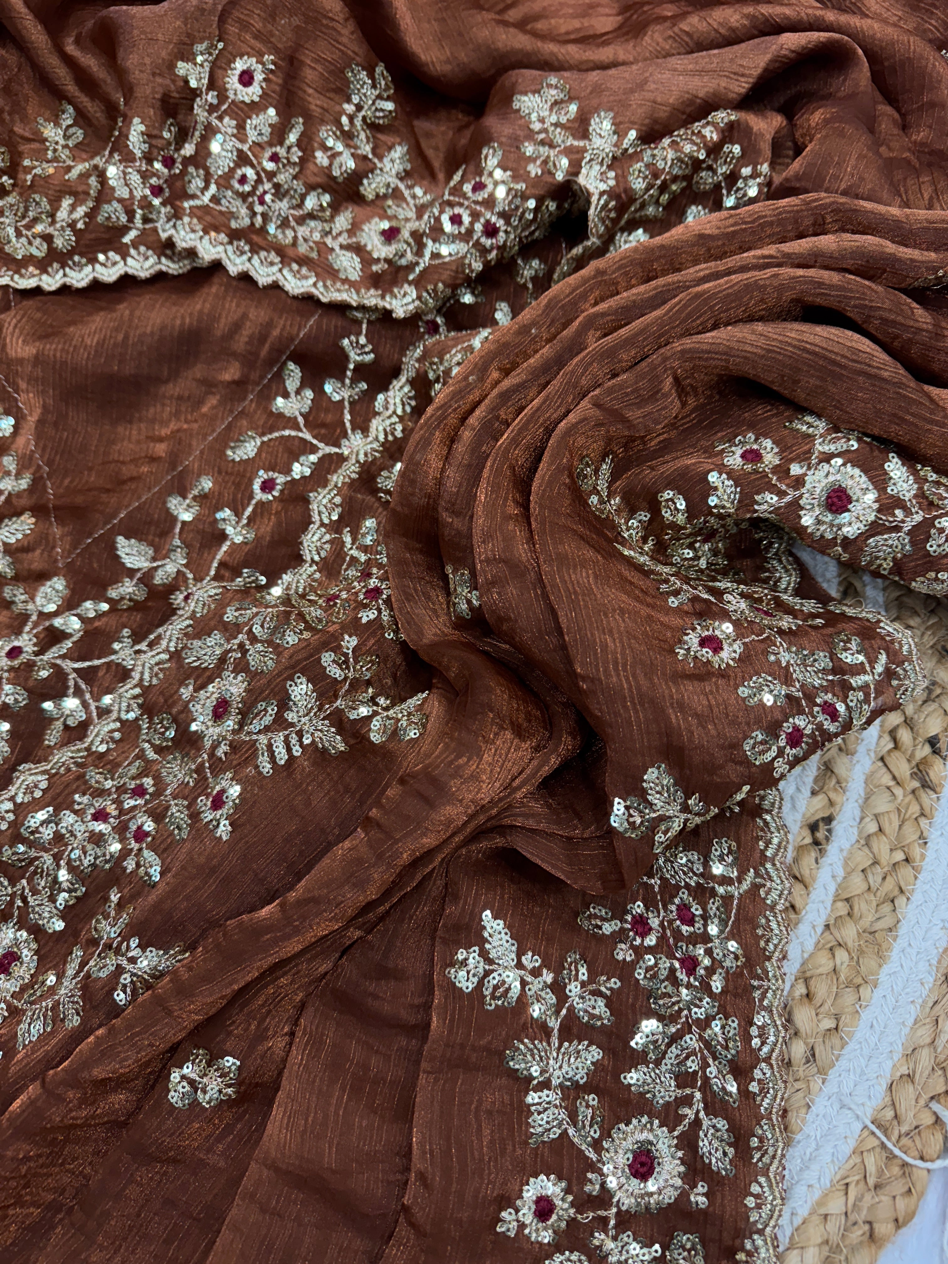 Party Wear Saree With Beautiful Sequence Embroidery Work