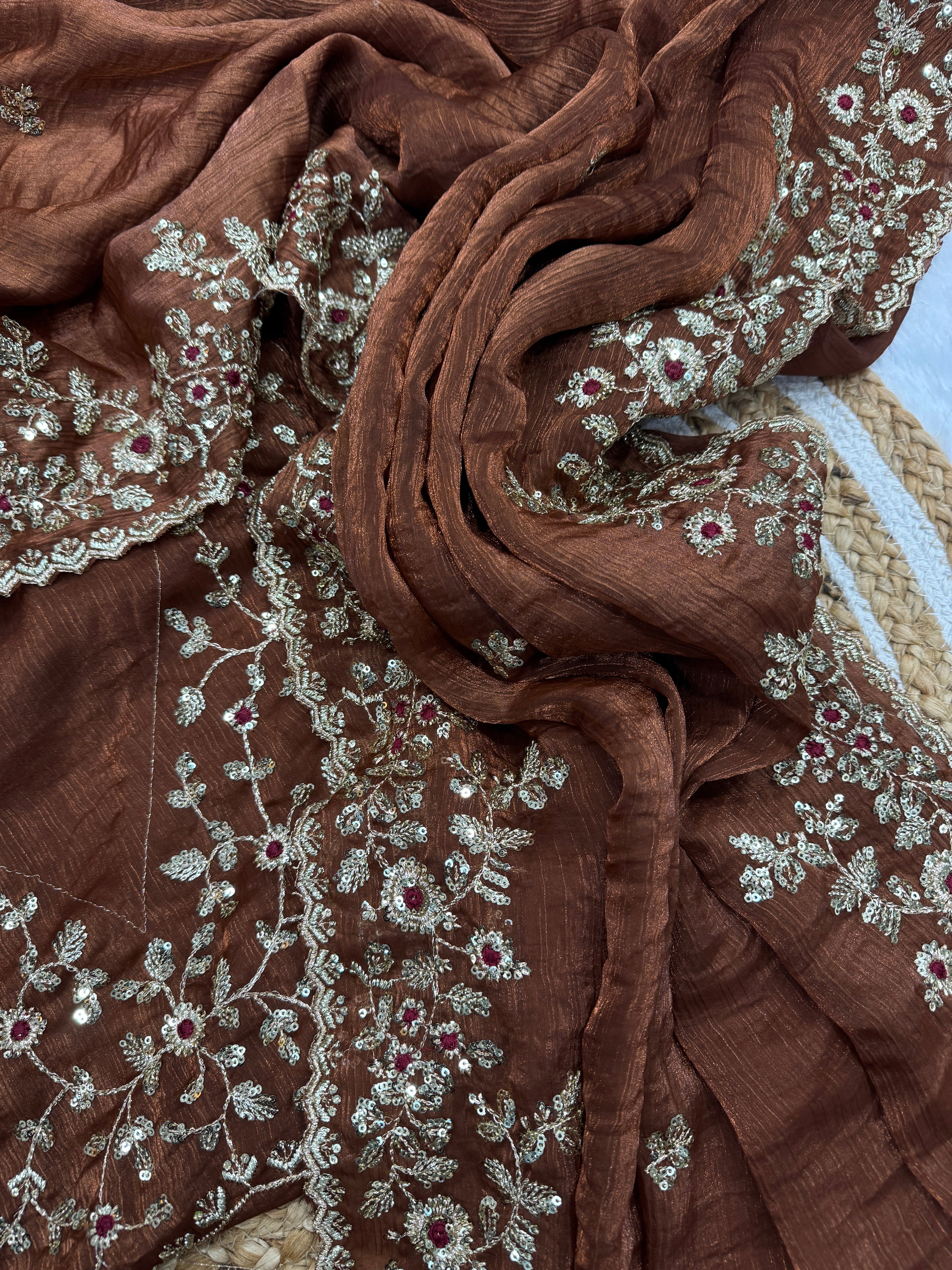 Party Wear Saree With Beautiful Sequence Embroidery Work