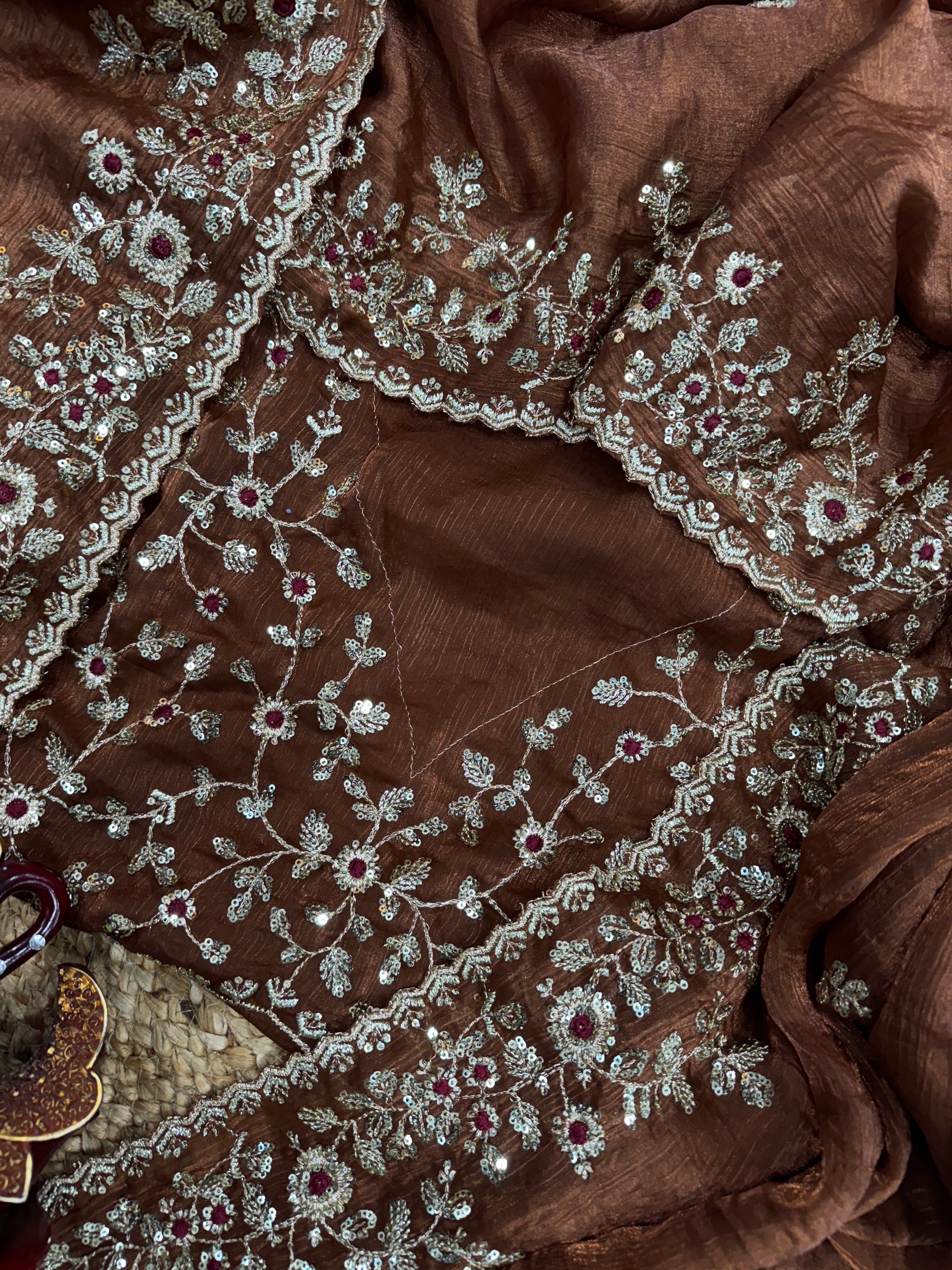 Party Wear Saree With Beautiful Sequence Embroidery Work