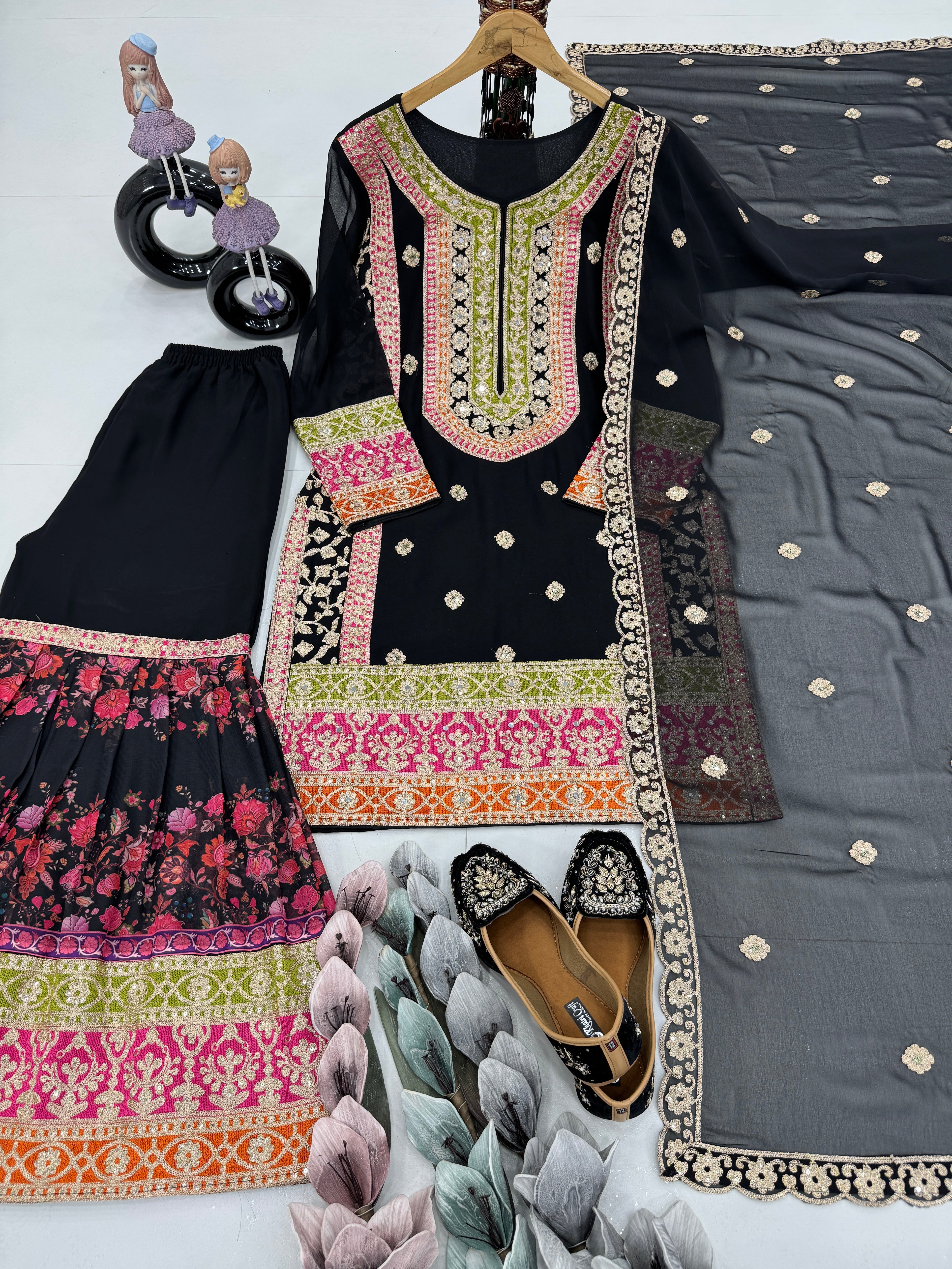 डिज़ाइनर पार्टी वियर टॉप प्लाज़ो और खूबसूरत दुपट्टा