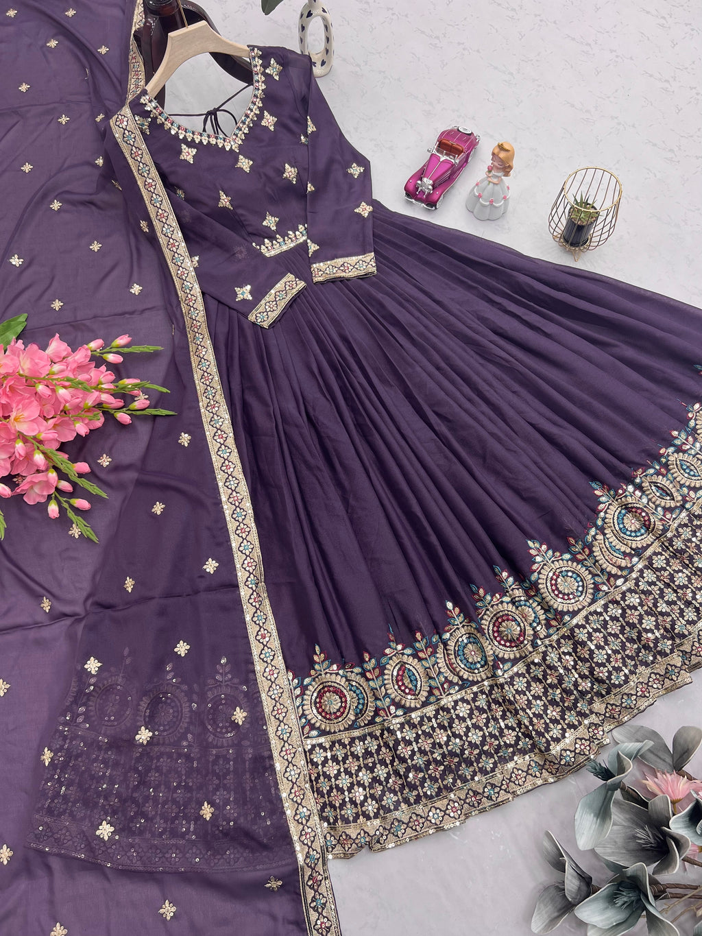 Designer Party Wear Look Gown With Embroidery Threads & Sequins Work