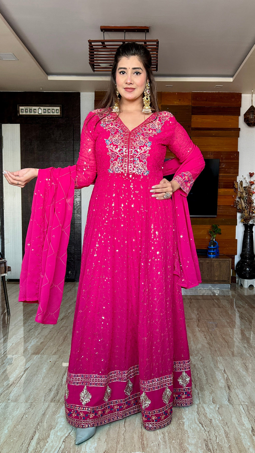 Designer Gown -Pent And Dupatta With Embroidery Sequence Work